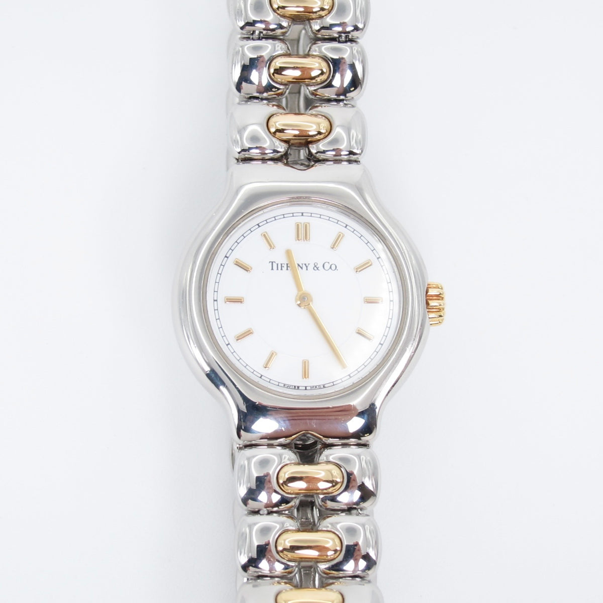 Tiffany & Co Vintage Round White Face 18K Gold and Stainless Steel Watch