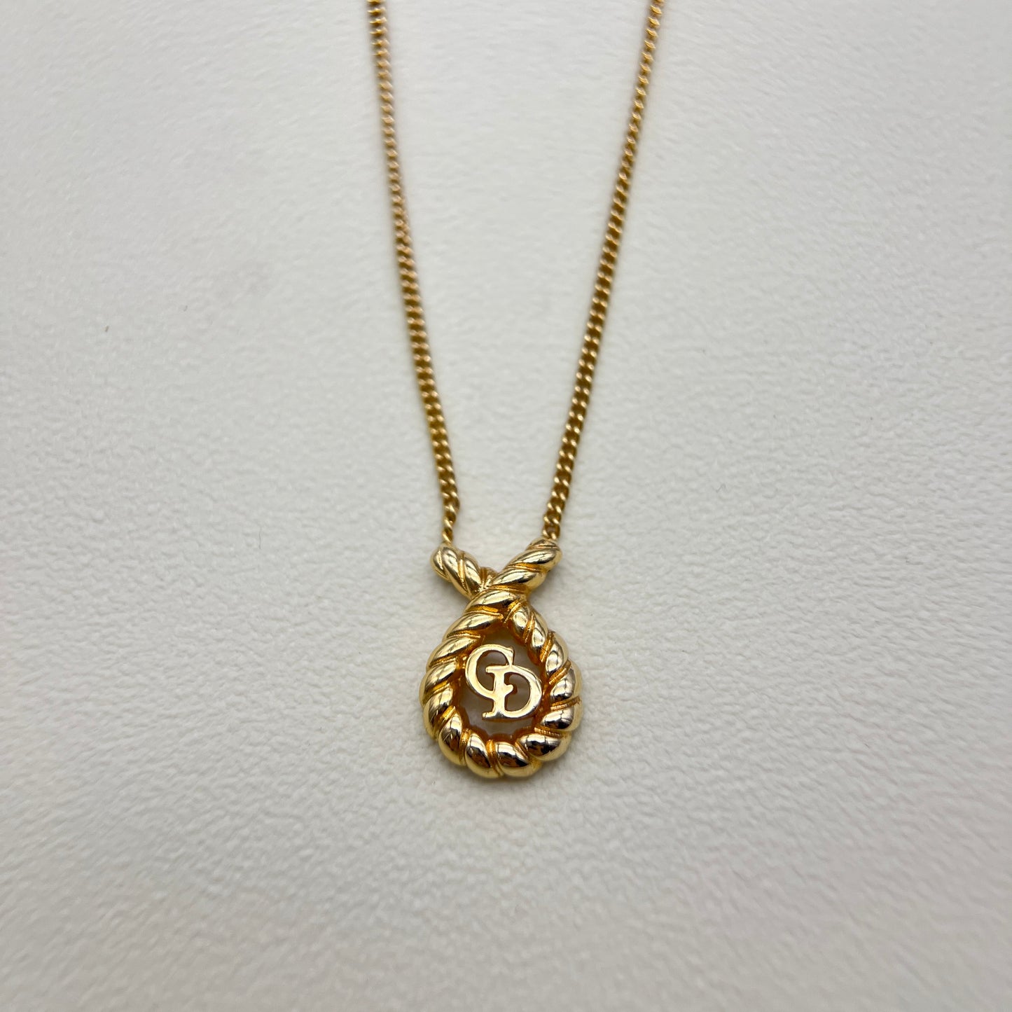 Christian Dior Vintage CD Logo in Twist Drop Shape Necklace