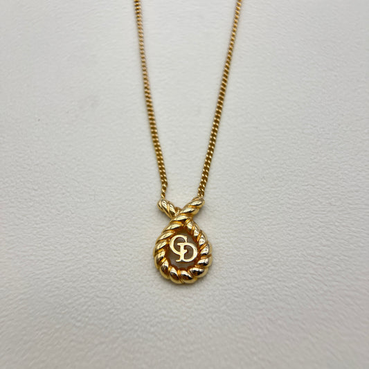 Christian Dior Vintage CD Logo in Twist Drop Shape Necklace
