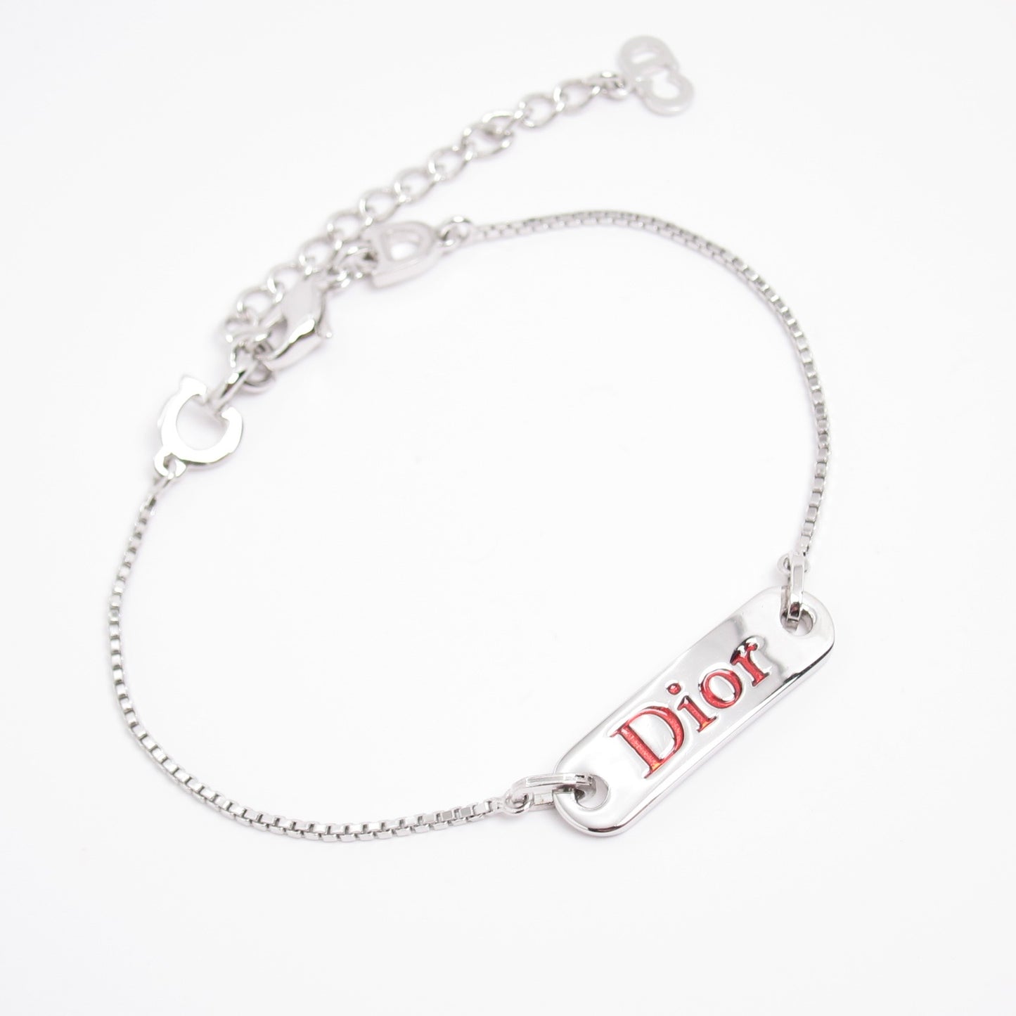 Christian Dior Vintage Dior Logo Plate Silver Bracelet