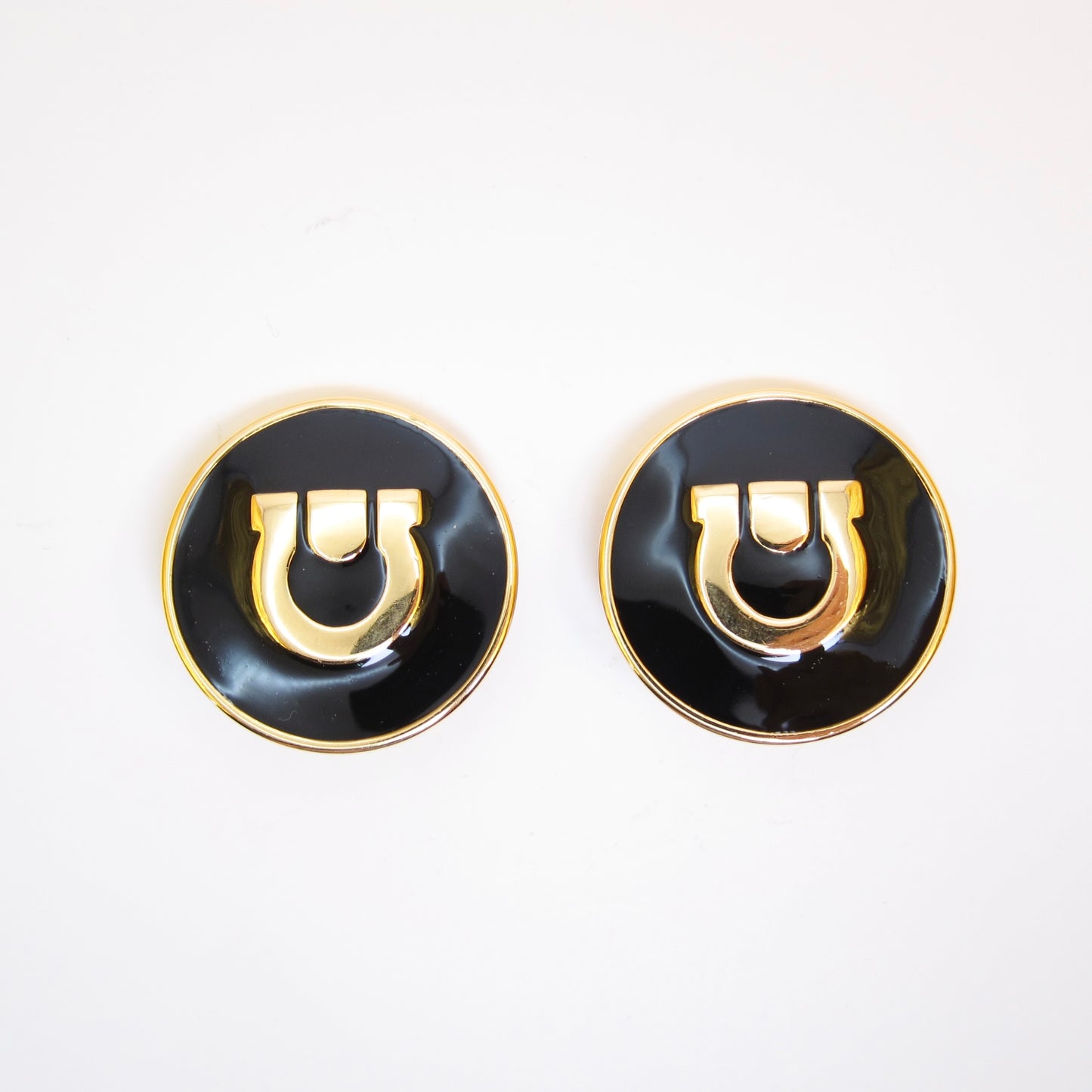 Ferragamo Vintage Gancini Black and Golden Clip-on Earrings