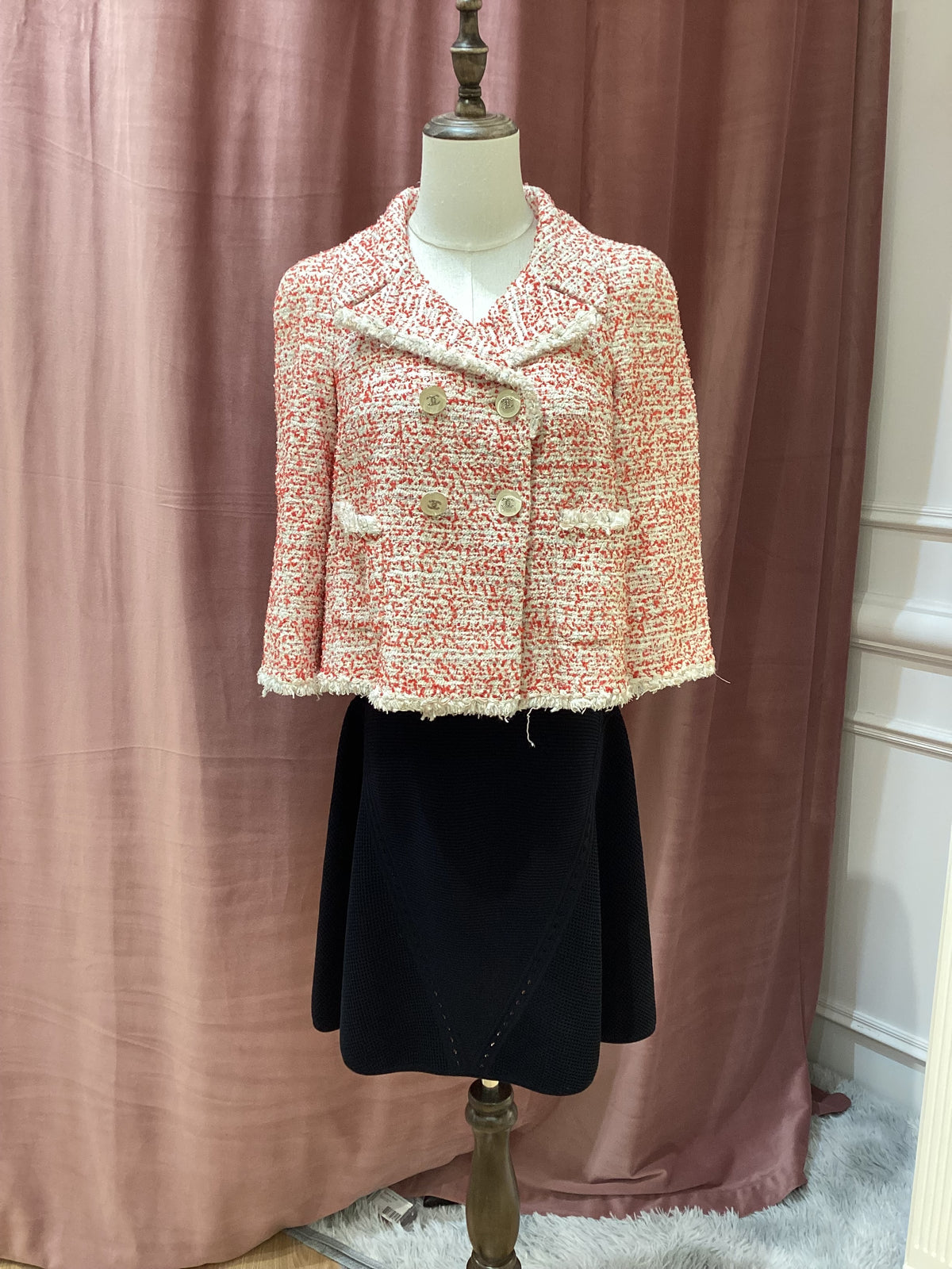 Chanel Vintage Unused Saint-Tropez Collection Red Pink Tweed Knit Jacket