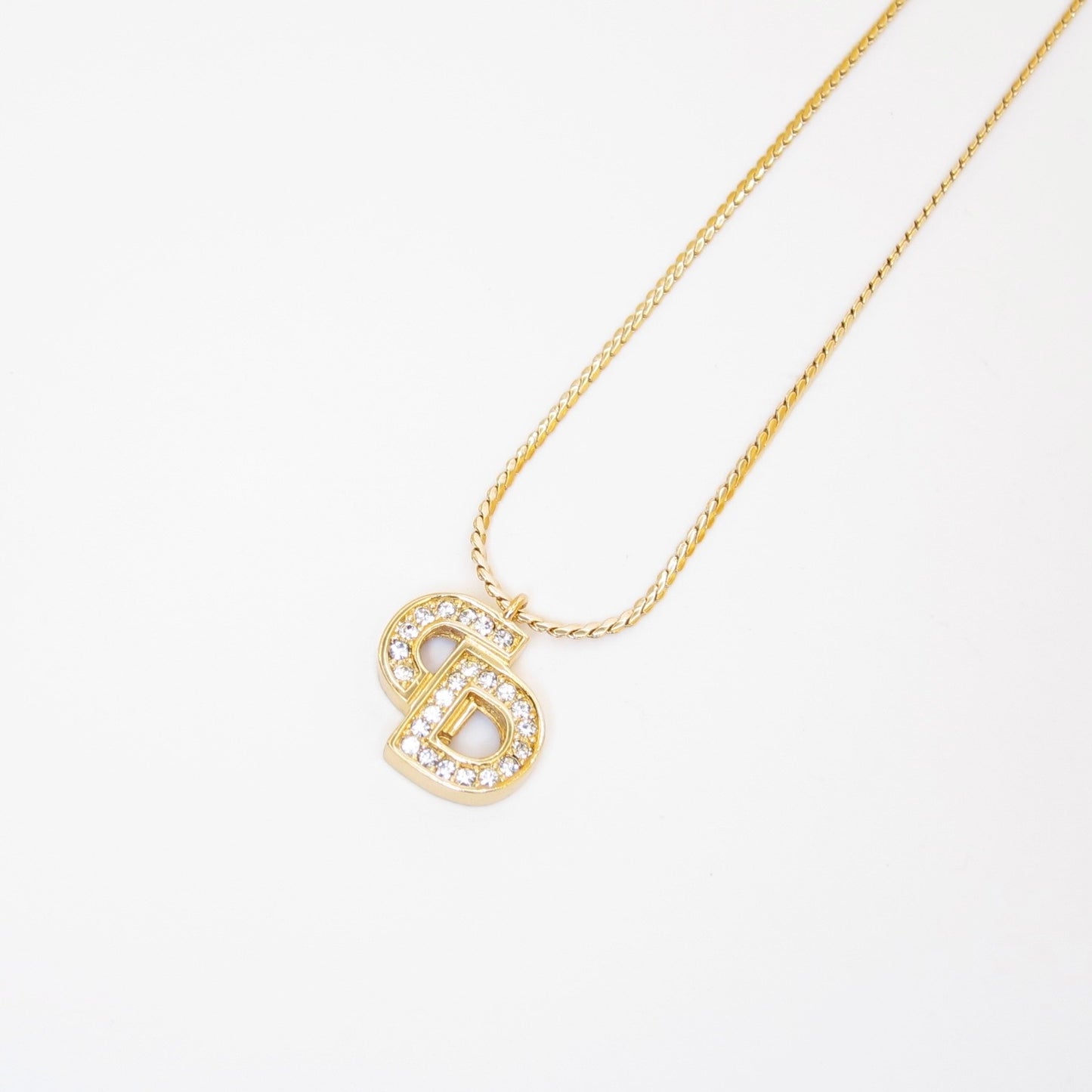 Christian Dior Vintage CD Logo with Rhinestone Golden Necklace