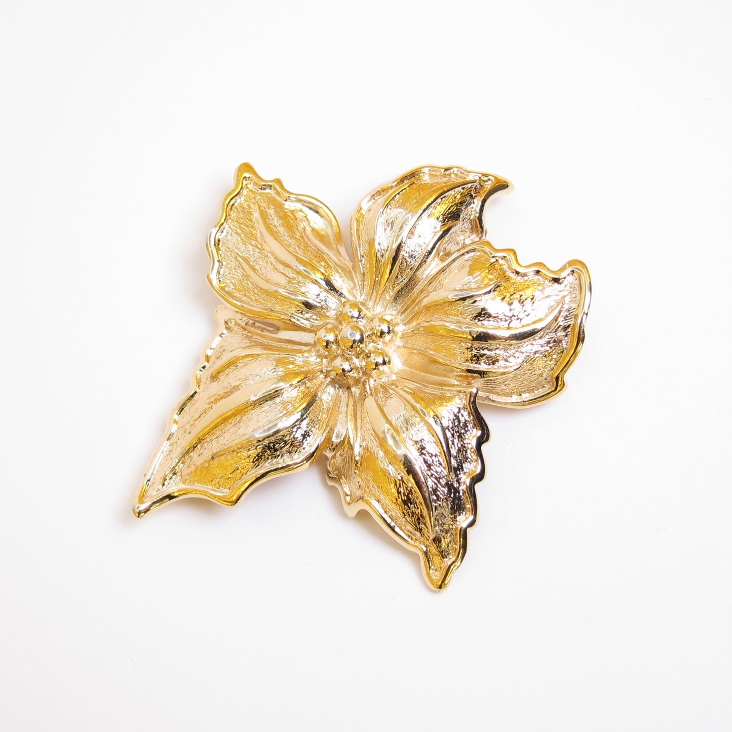 Christian Dior Vintage Flower Motif Golden Brooch