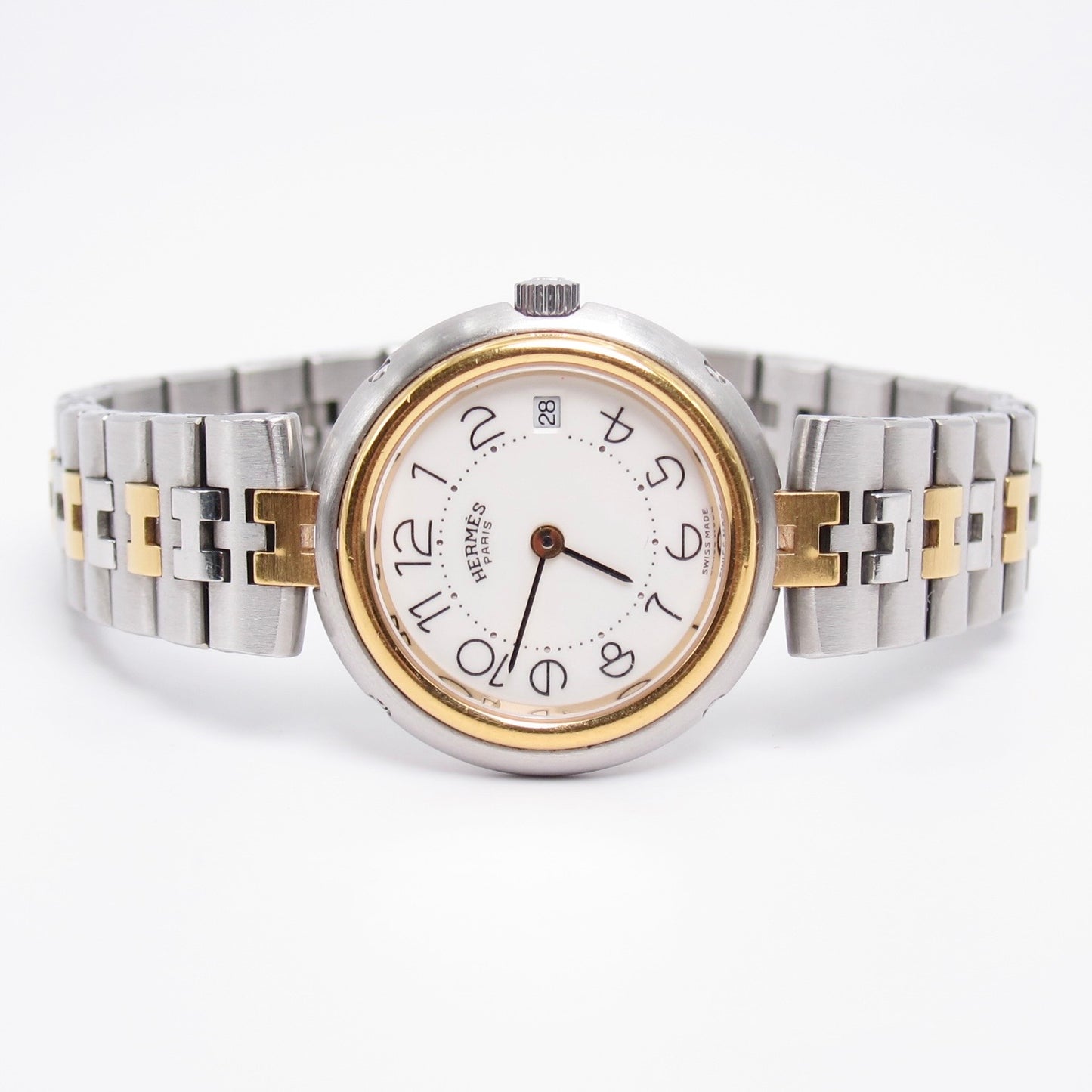 Hermes Vintage Profile White Face with Date and H Bracelet Two Tone Watch