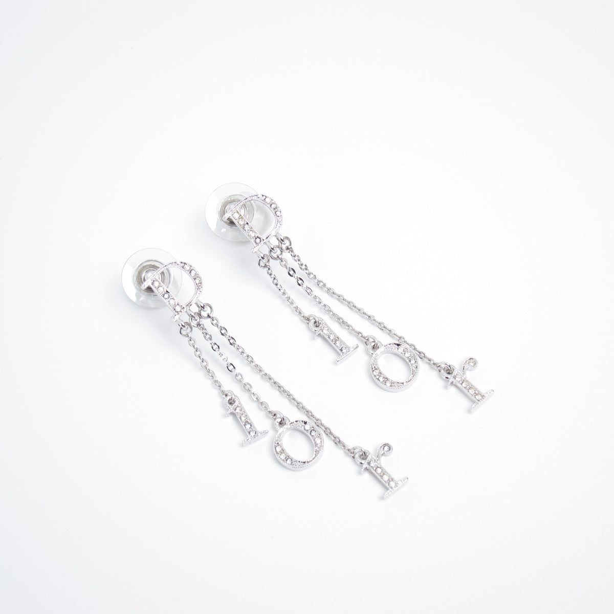 Christian Dior Vintage CD Logo Silver-Tone Chain-Drop Earrings
