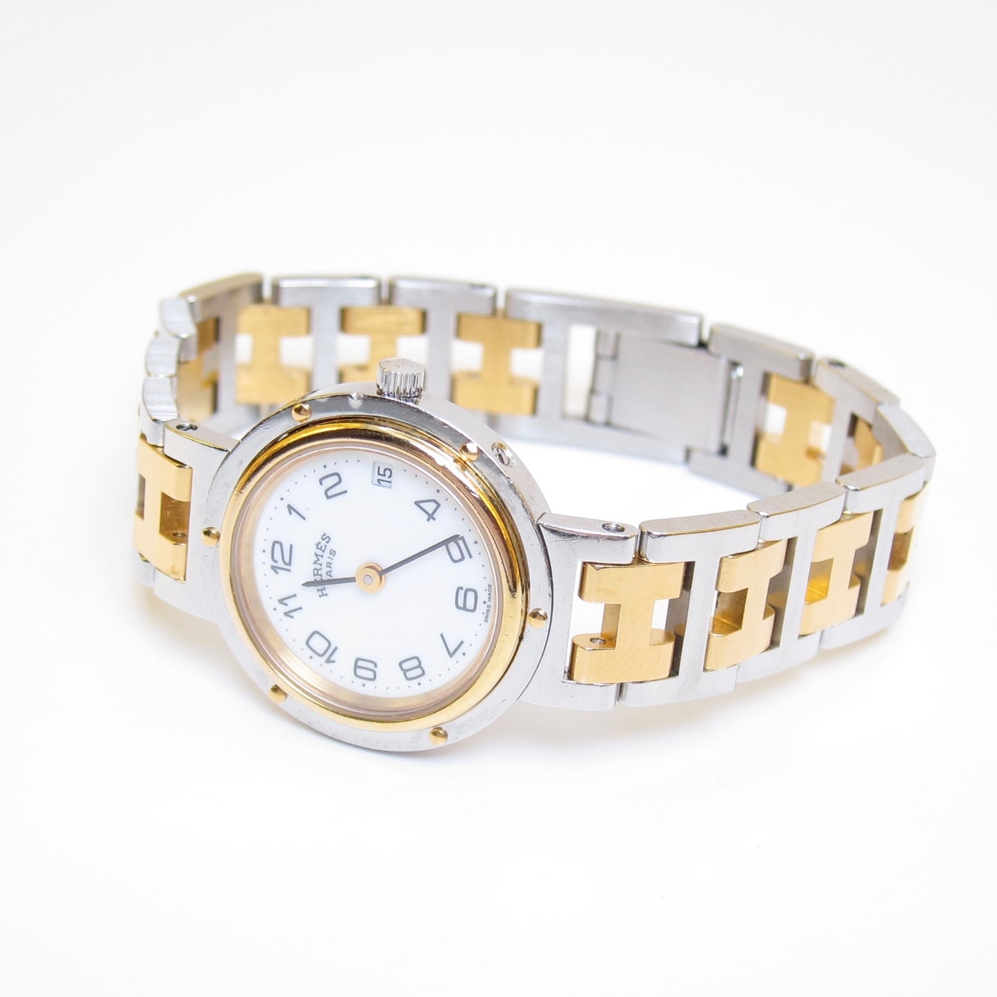 Hermes Vintage Clipper White Dial with Date and H Bracelet Two Tone Watch