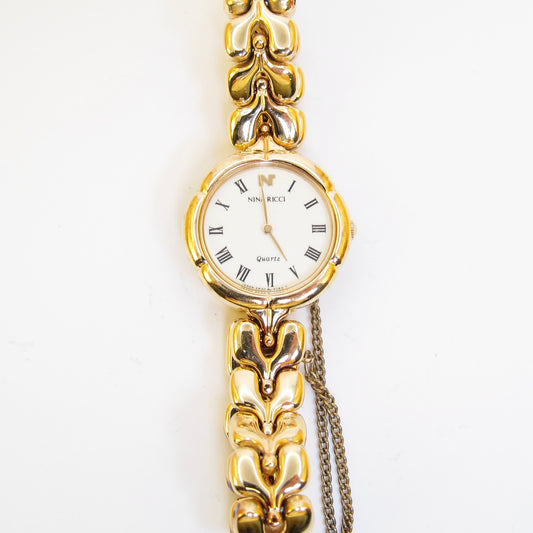 Nina Ricci Vintage White Face Golden Watch