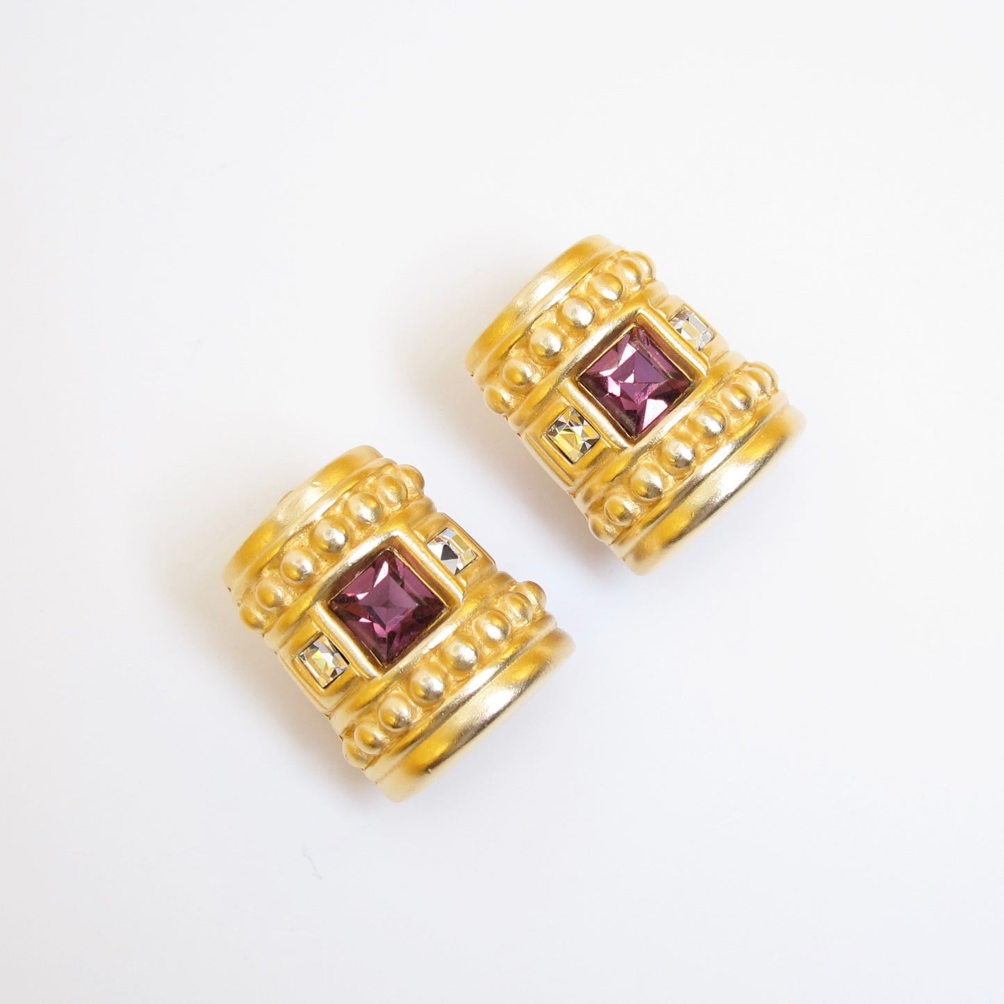 Givenchy Vintage Matte Gold and Purple Stone Clip-on Earrings