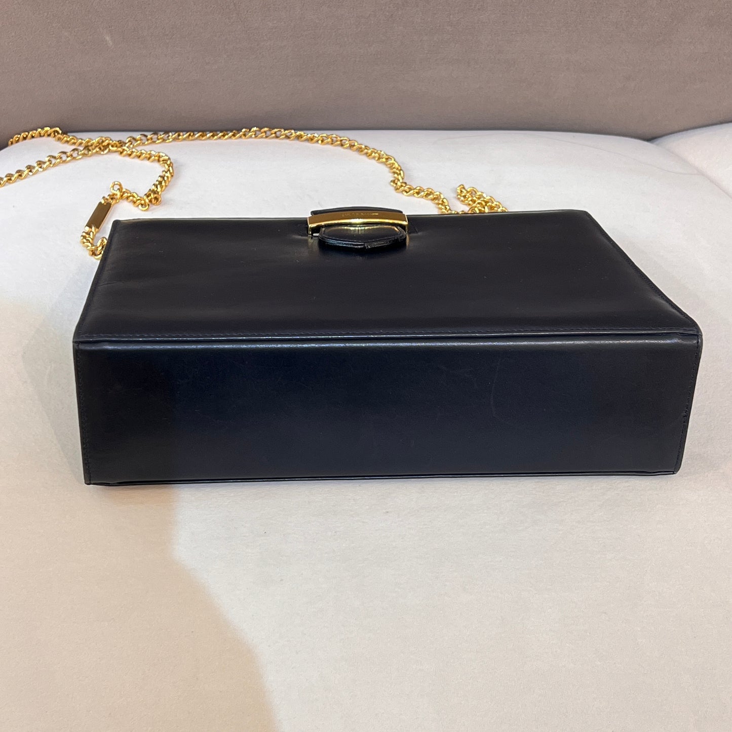 Ferragamo Vintage Black Leather Gold Chain Shoulder Bag
