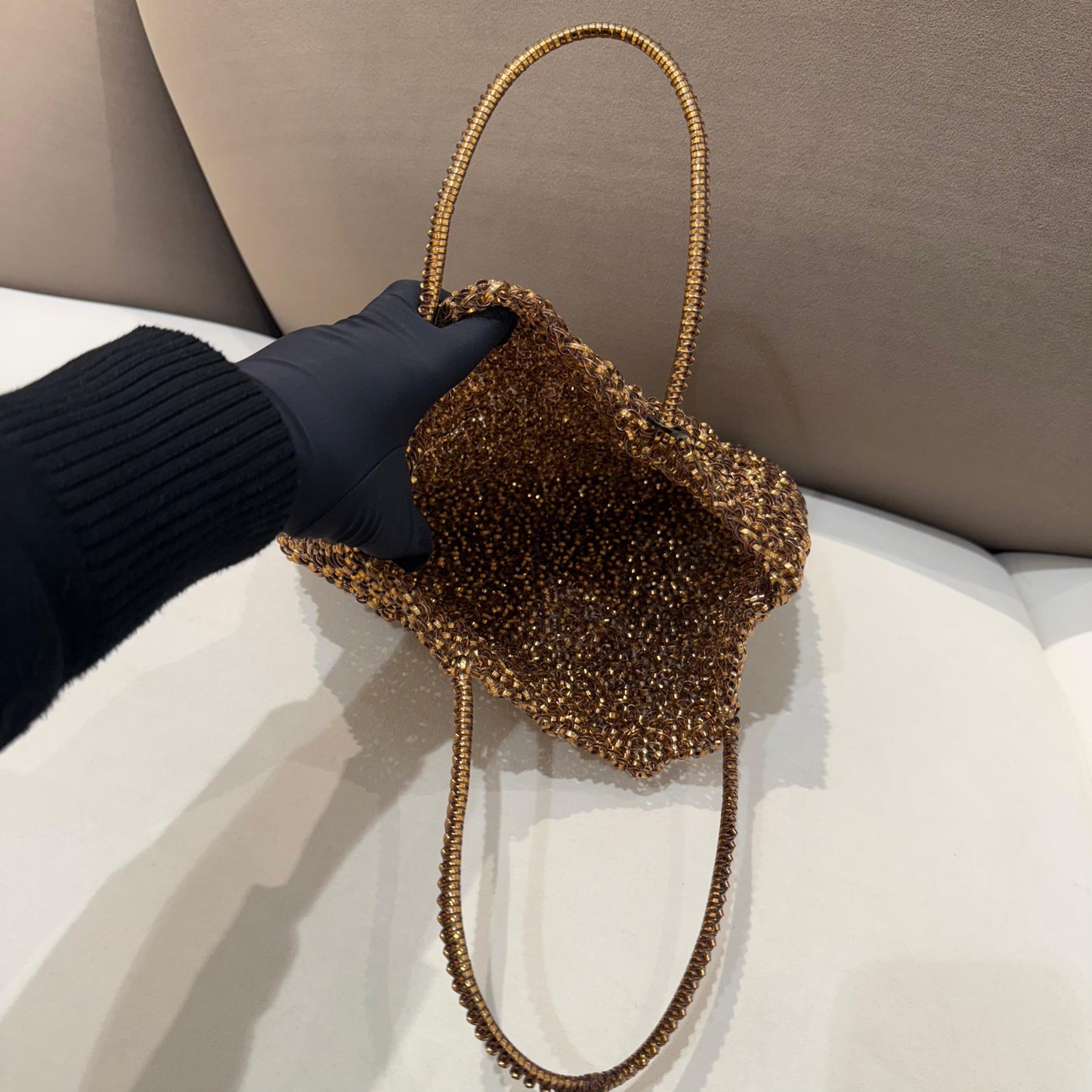 Anteprima 復古青銅色金屬絲針織豎款手提包