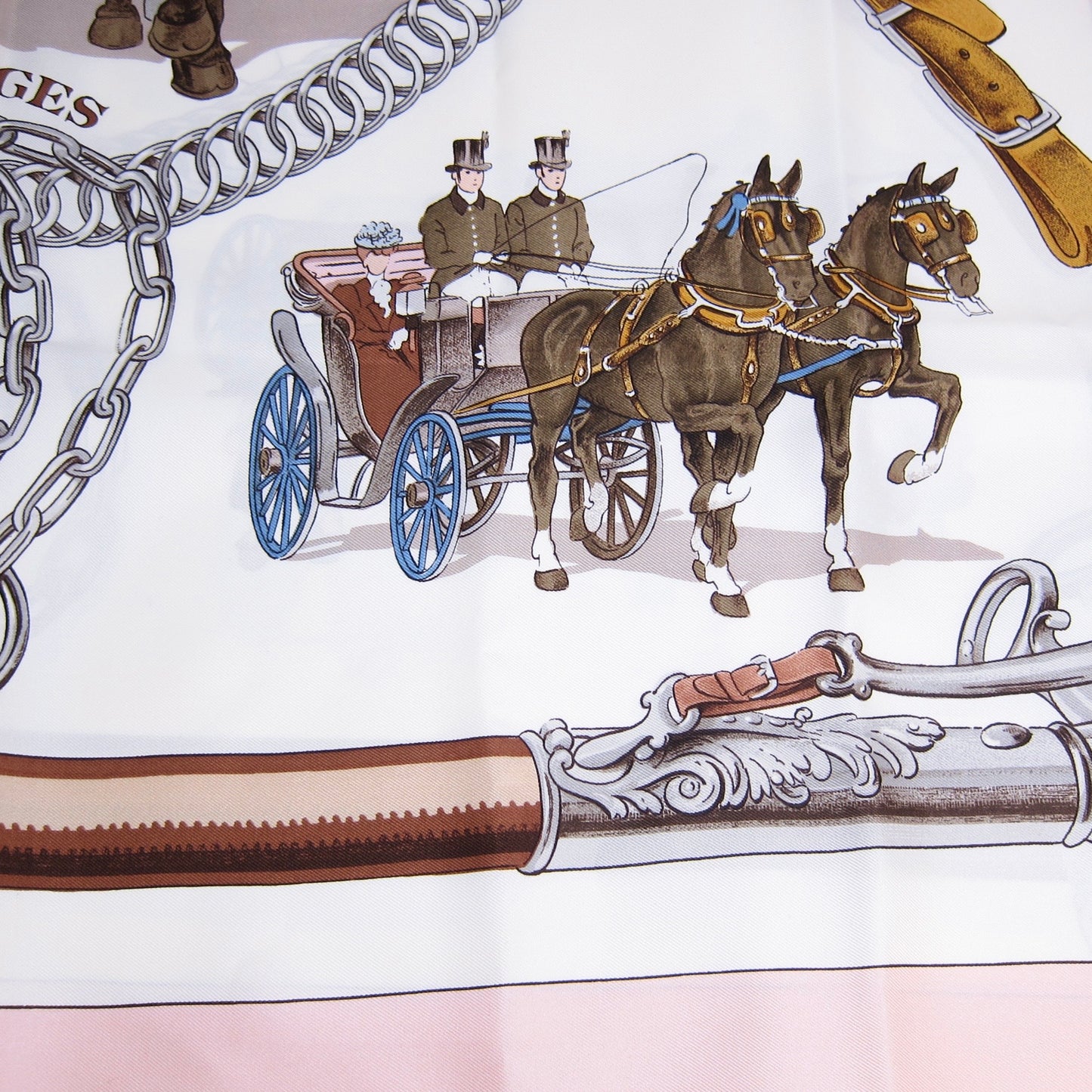 Hermes Vintage Equipages Pink Silk Scarf