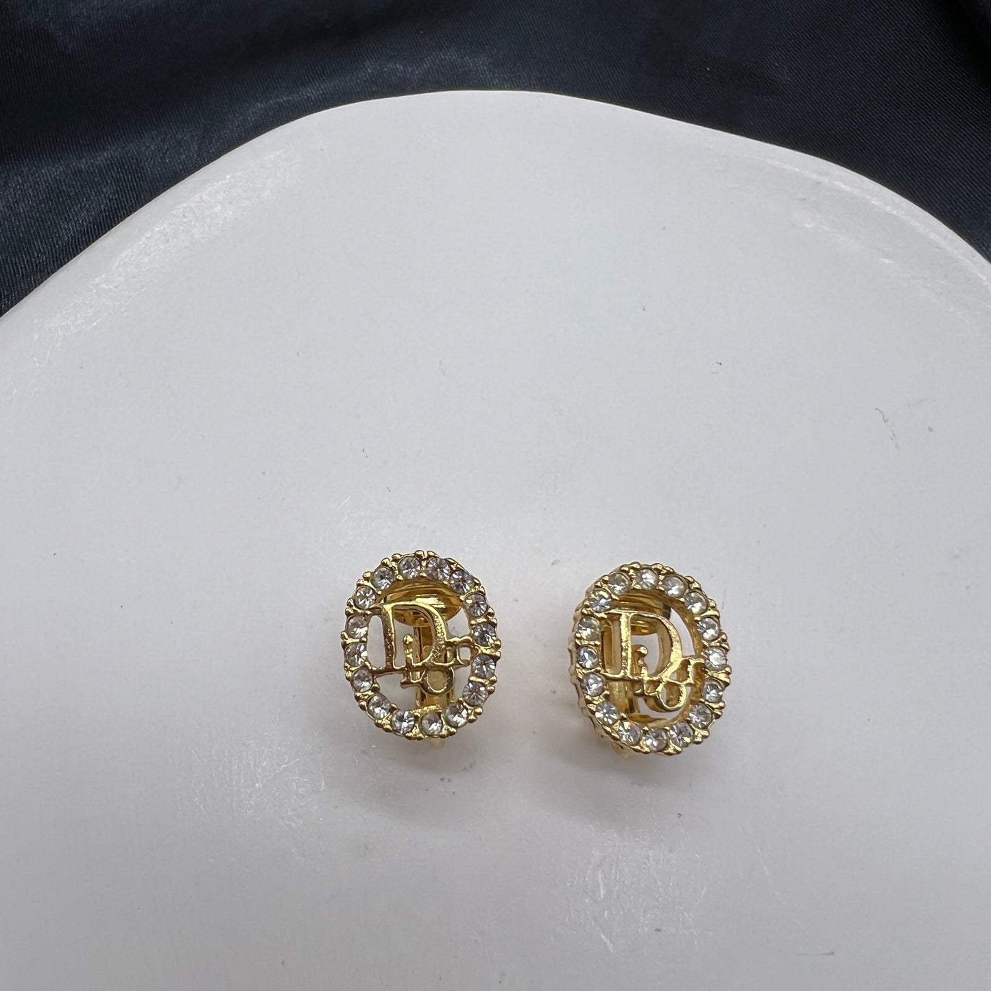 Christian Dior Vintage Rhinestone Golden Clip-On Earrings