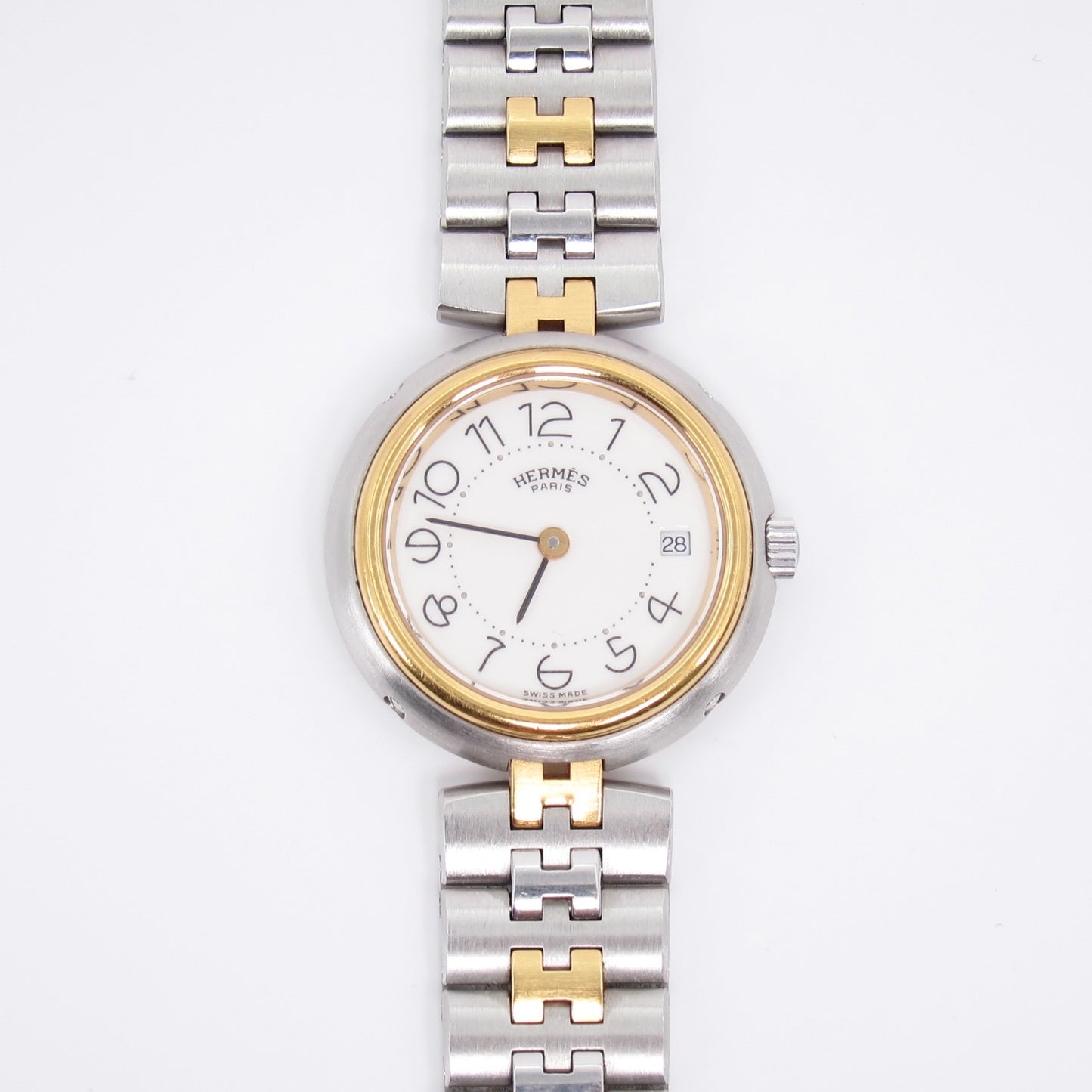 Hermes Vintage Profile White Face with Date and H Bracelet Two Tone Watch