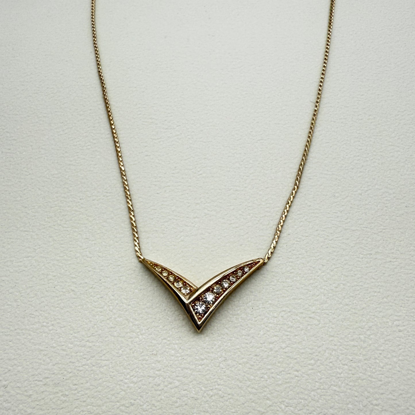 Christian Dior Vintage V Shape with Rhinestone Golden Necklace