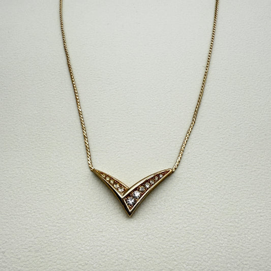 Christian Dior Vintage V Shape with Rhinestone Golden Necklace