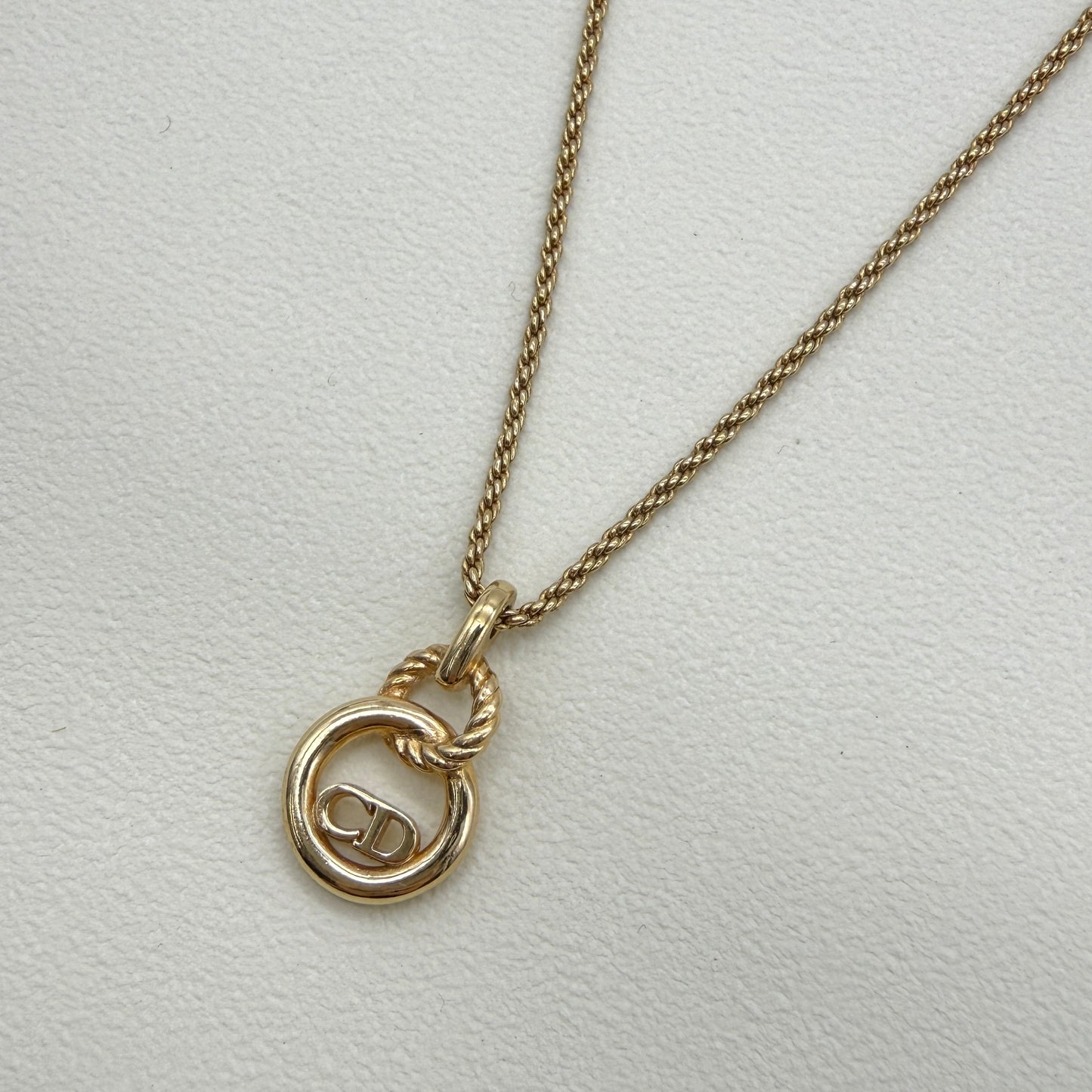 Christian Dior Vintage CD Logo in Double Circle Golden Necklace