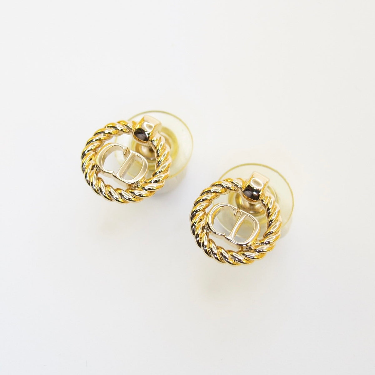Christian Dior Vintage Rope Circle CD Logo Gold-Tone Earrings