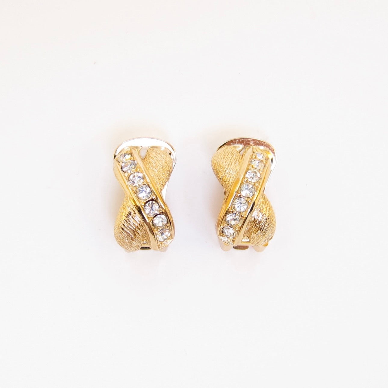 Christian Dior Vintage Rhinestone Criss-Cross Golden Clip-on Earrings