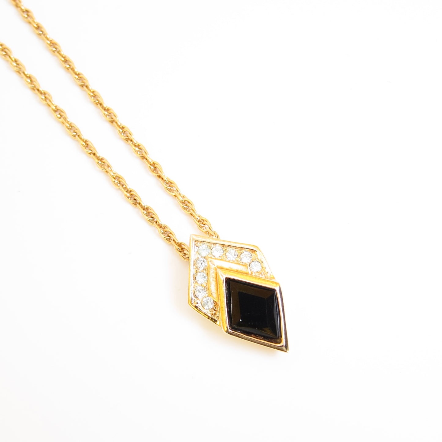 Christian Dior Vintage Rhombus Black and Rhinestone Golden Necklace