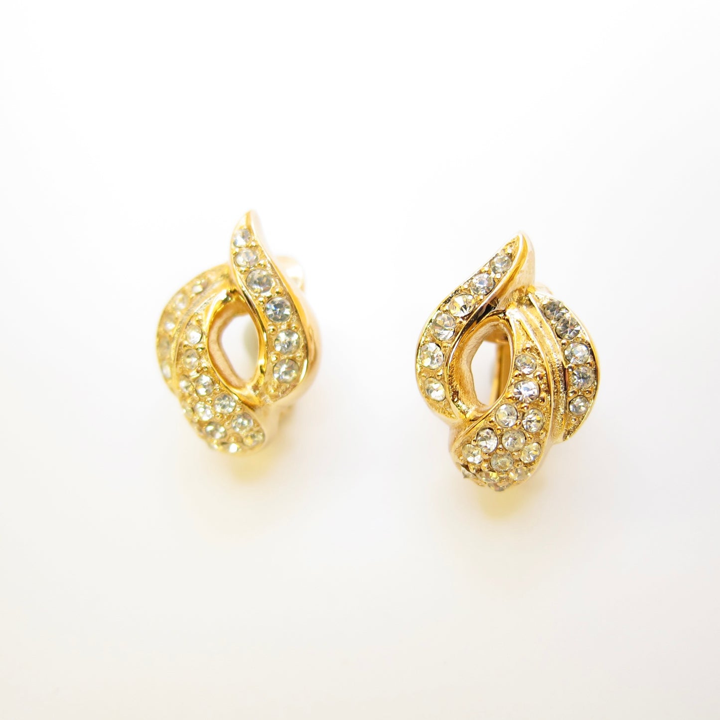 Christian Dior Vintage Rhinestone Golden Clip-on Earrings