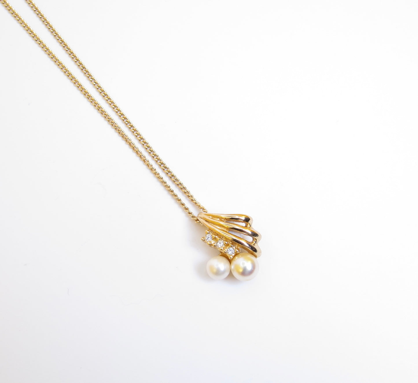 Christian Dior Vintage Stylish Pearl and Rhinestone Golden Necklace
