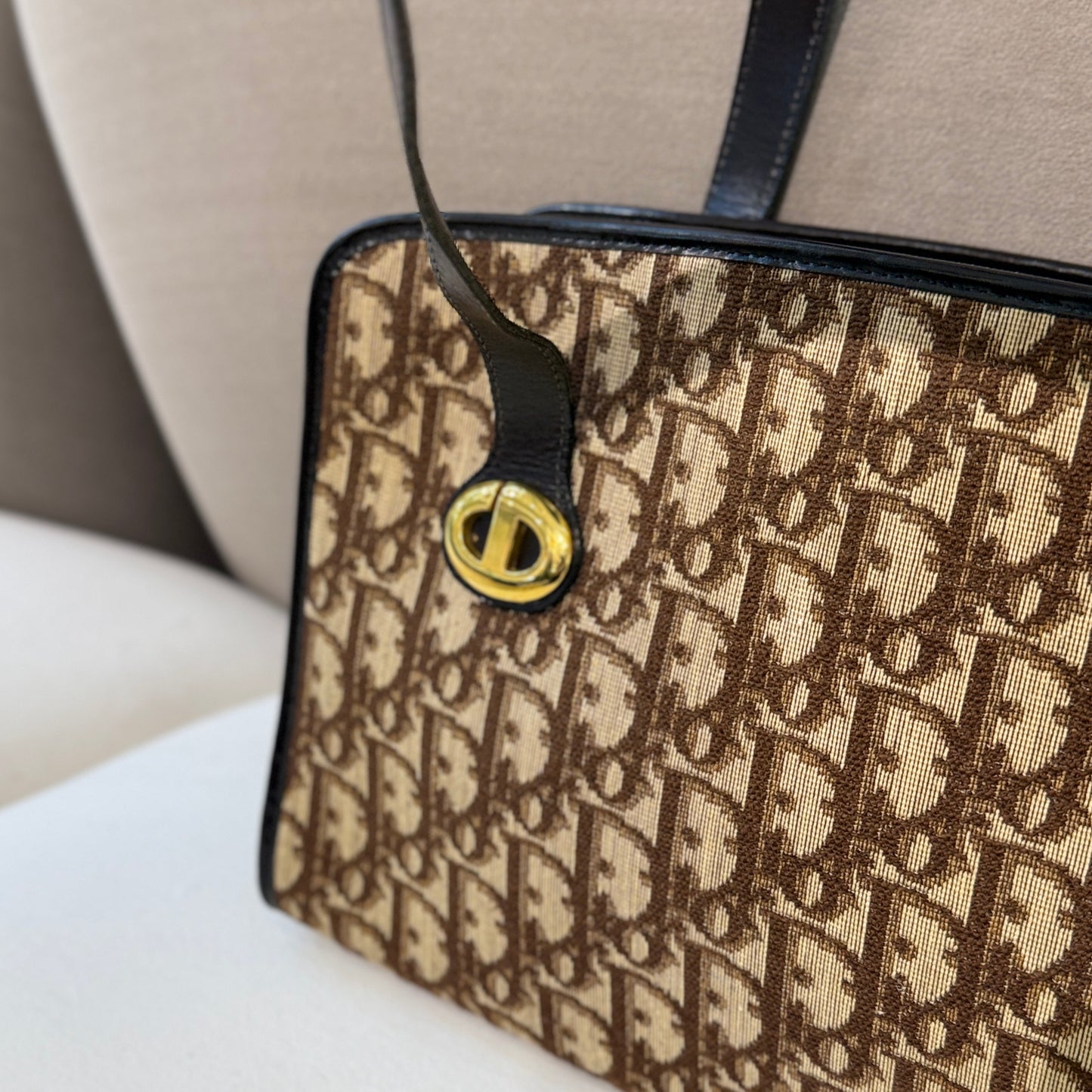 Christian Dior Classic Brown Trotter Pattern Canvas Handbag