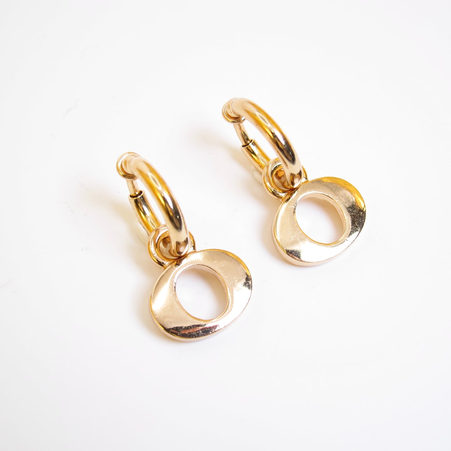 Christian Dior Vintage Letter O Dangling 2-way Usage Golden Hoop Earrings