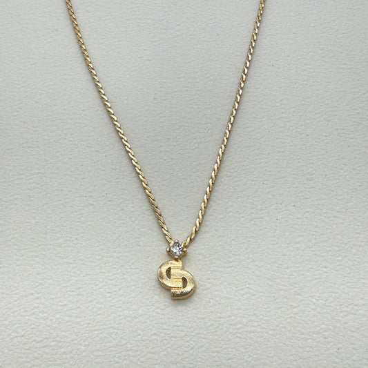 Christian Dior Vintage CD Logo with Rhinestone Golden Necklace