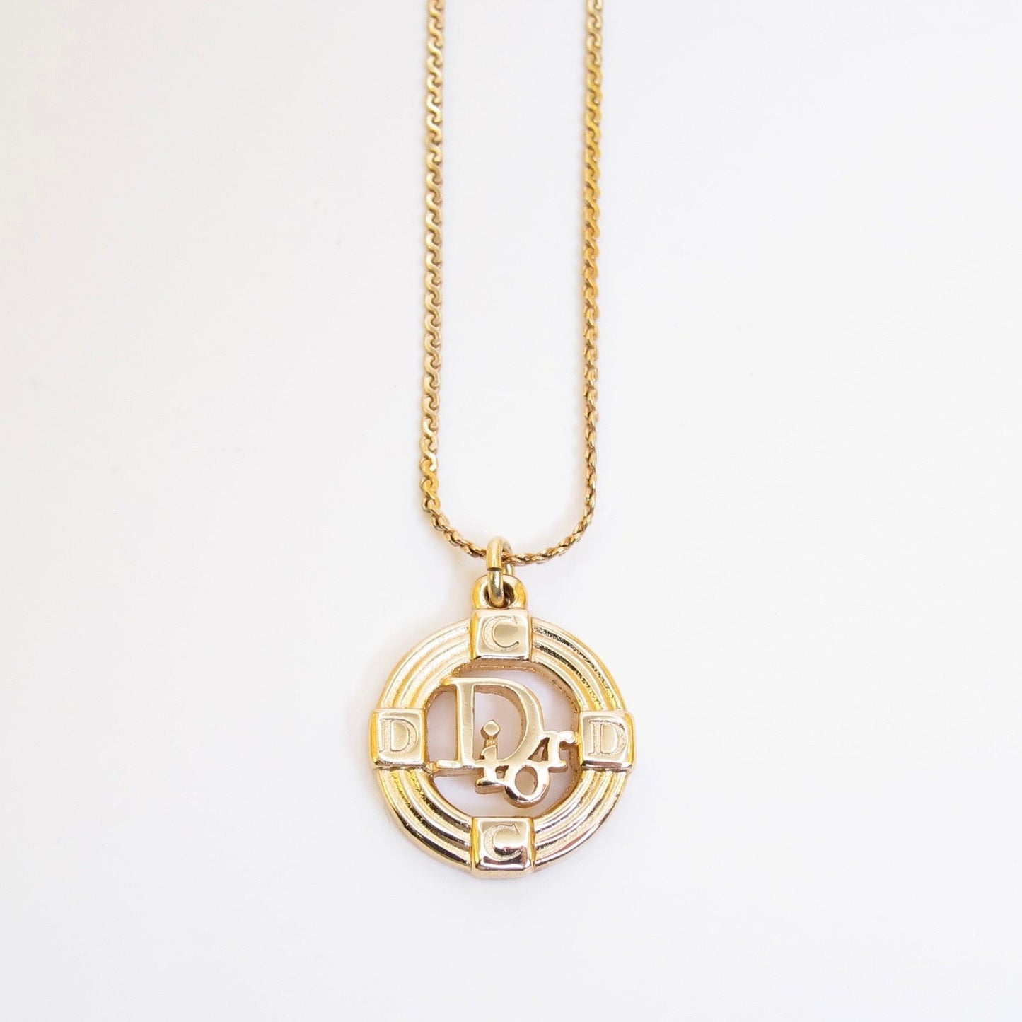Christian Dior Vintage Dior and CD Logo in Circle Golden Necklace