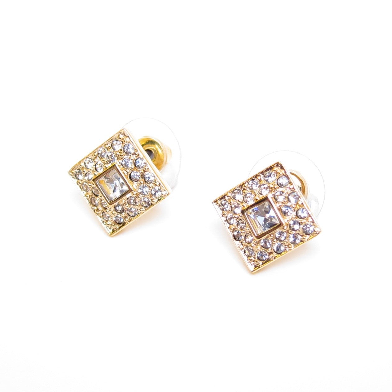 Christian Dior Vintage Rhombus with Rhinestone Golden Earrings
