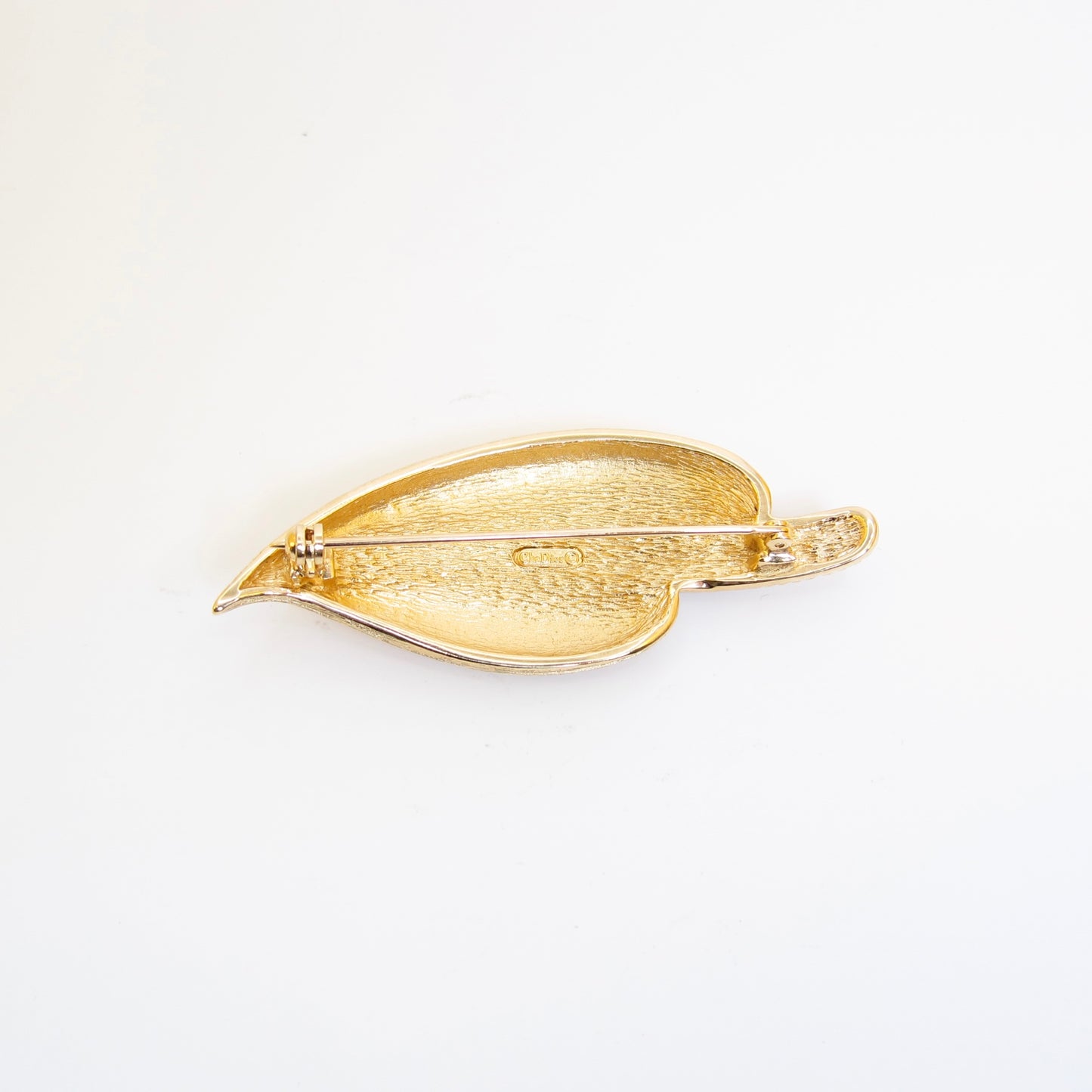 Christian Dior 復古樹葉圖案鑲鑽金色胸針