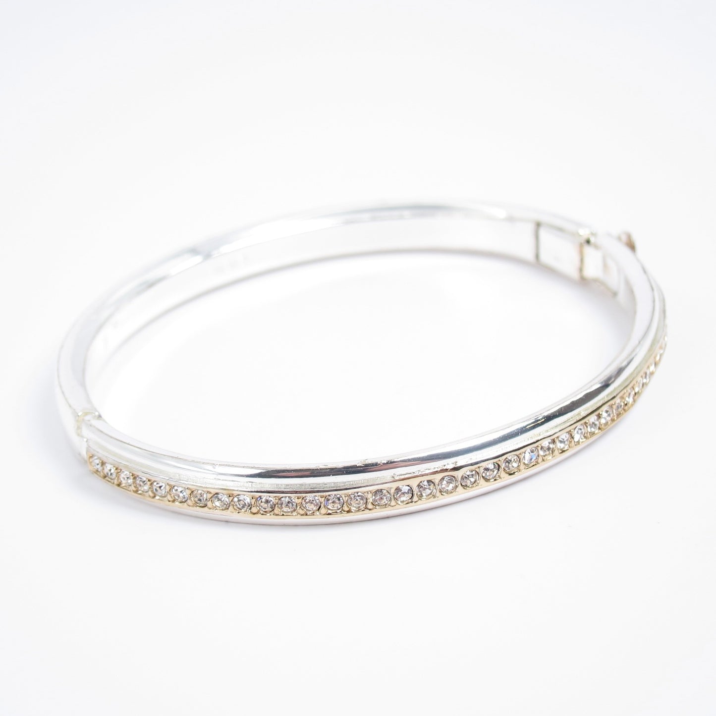 Monet Vintage Rhinestone Silver Hinged Bangle