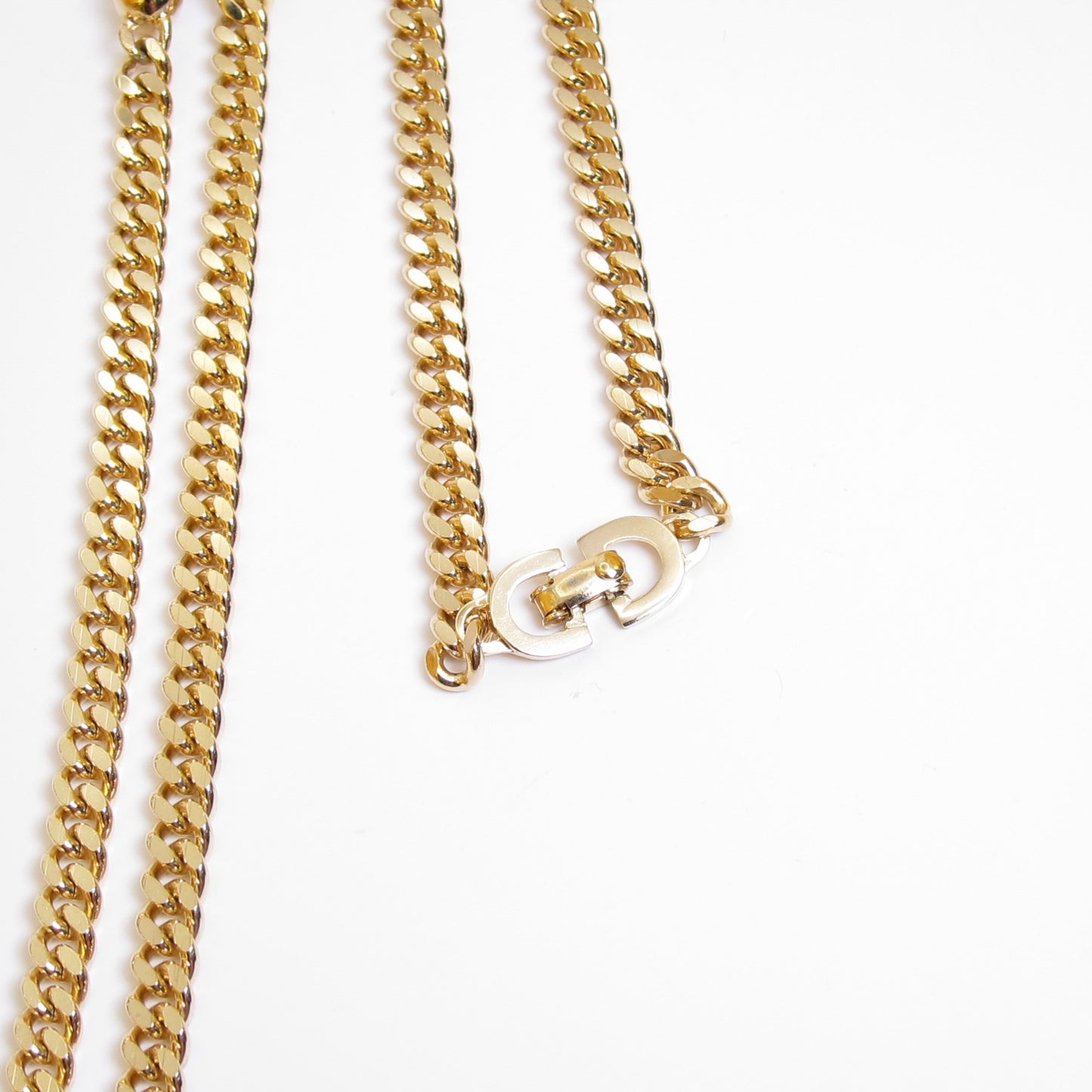 Christian Dior Vintage Stylish Rhinestone Golden Long Necklace