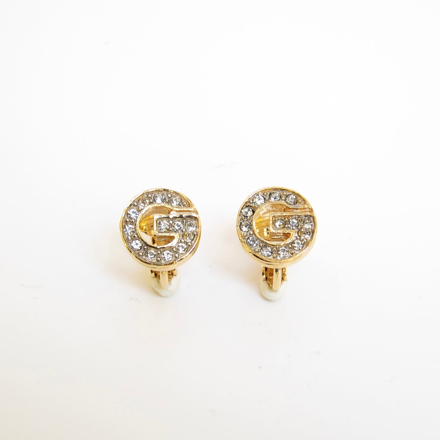 Givenchy Vintage G Logo with Rhinestone Golden Clip-on Earrings