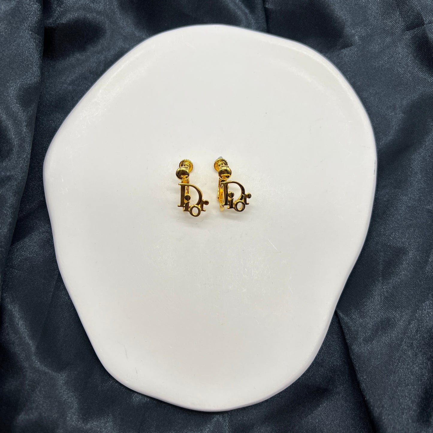 Christian Dior Vintage Golden Dior Logo Clip-On Earrings