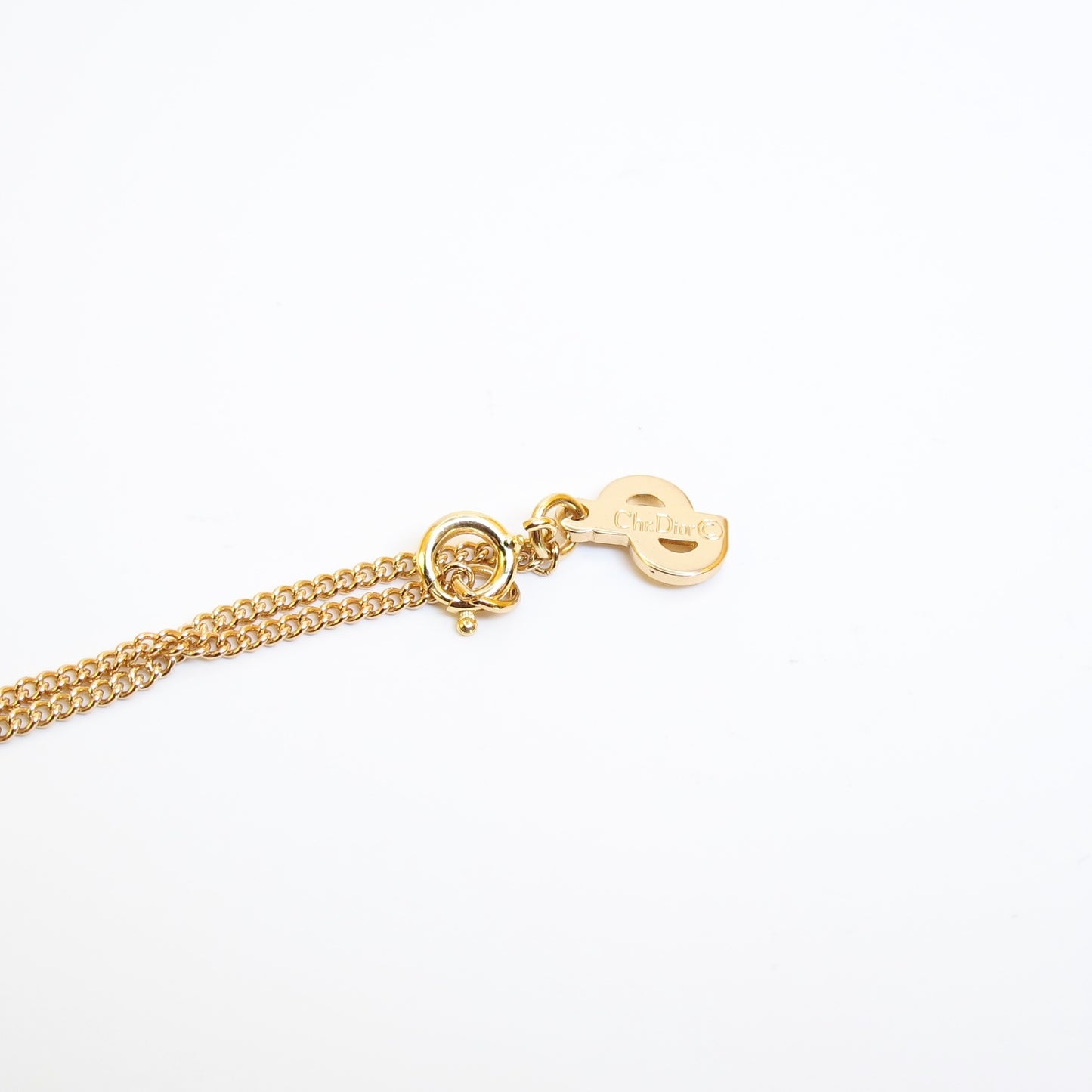 Christian Dior Vintage CD Logo and Rhinestone Golden Necklace