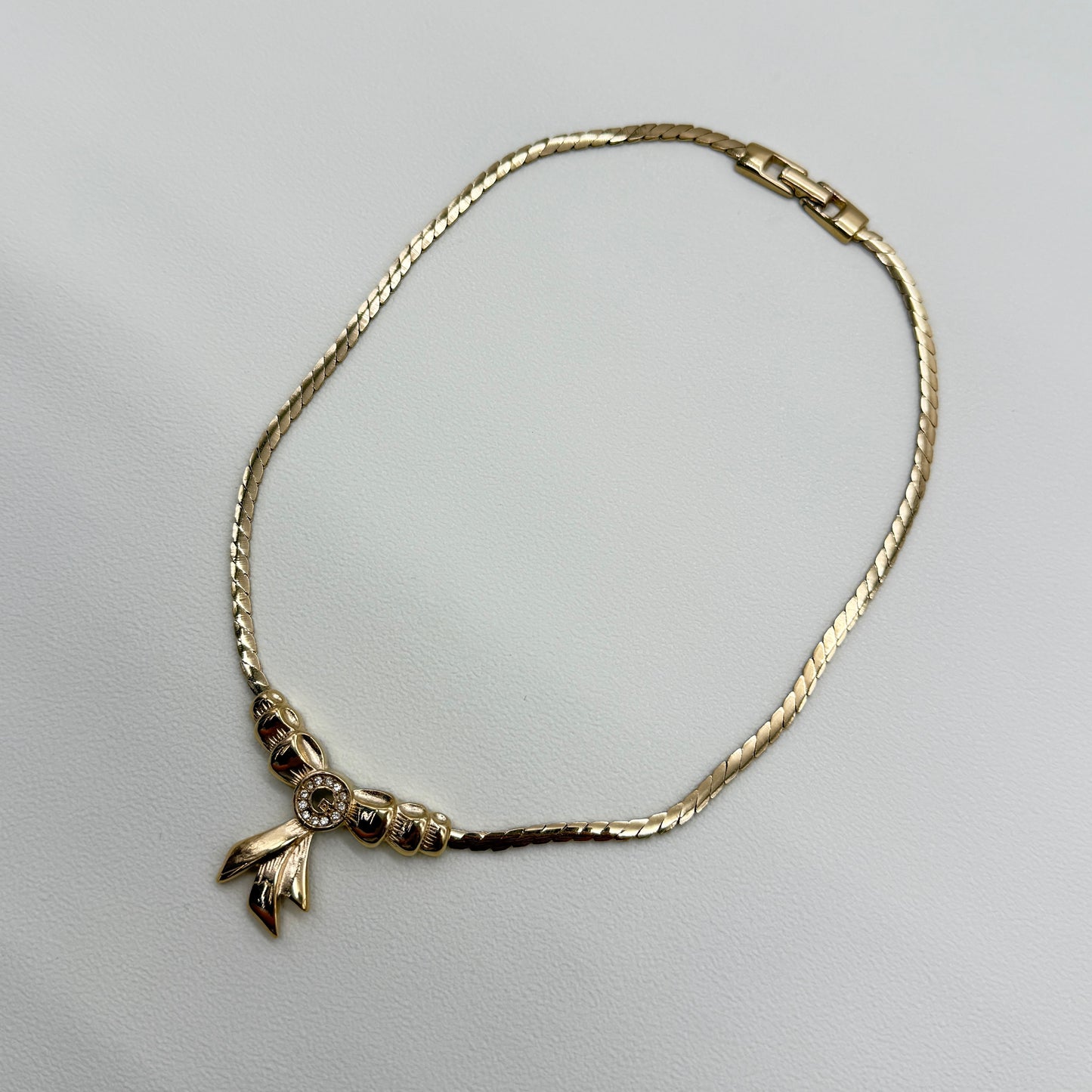 Givenchy Vintage G Logo with Rhinestone on Ribbon Golden Necklace