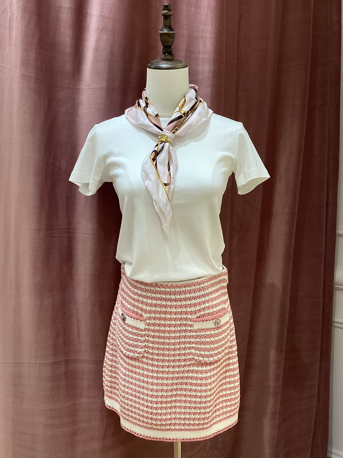 Chanel Vintage Unused Pink and White Knit Double Pocket Skirt