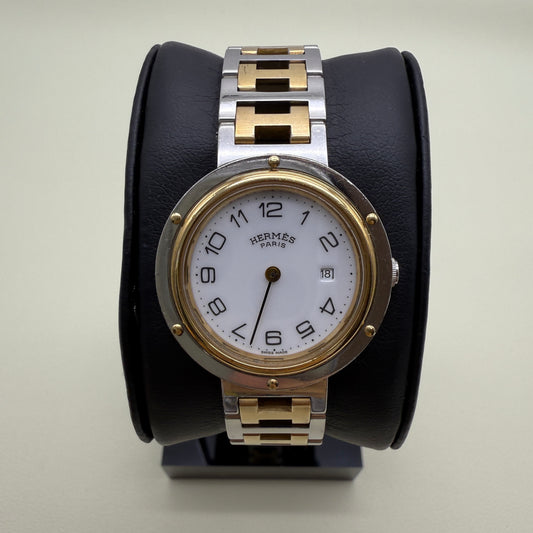 Hermes Vintage Clipper White Face with Date and H Bracelet Men's Watch