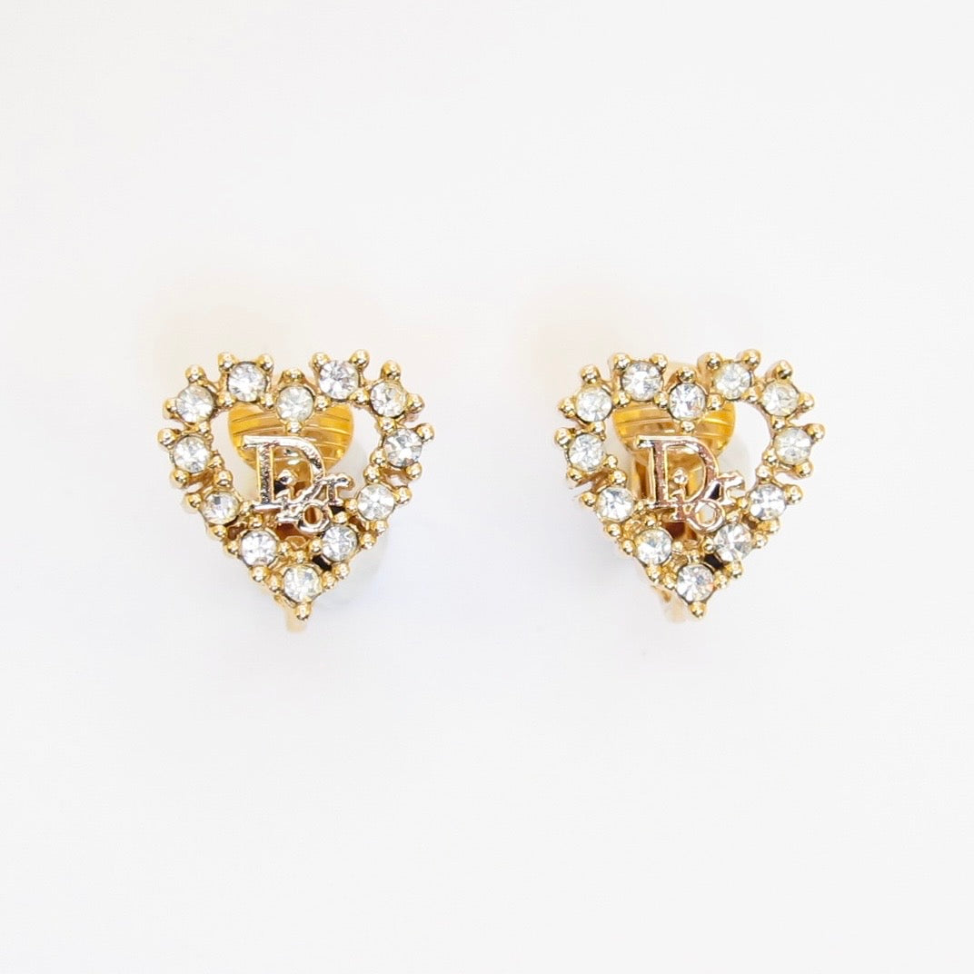 Christian Dior Vintage Dior Logo in Heart Golden Clip-on Earrings