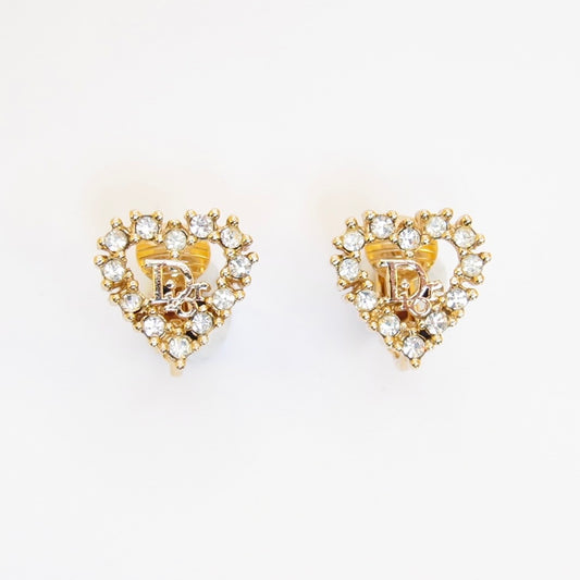 Christian Dior Vintage Dior Logo in Heart Golden Clip-on Earrings