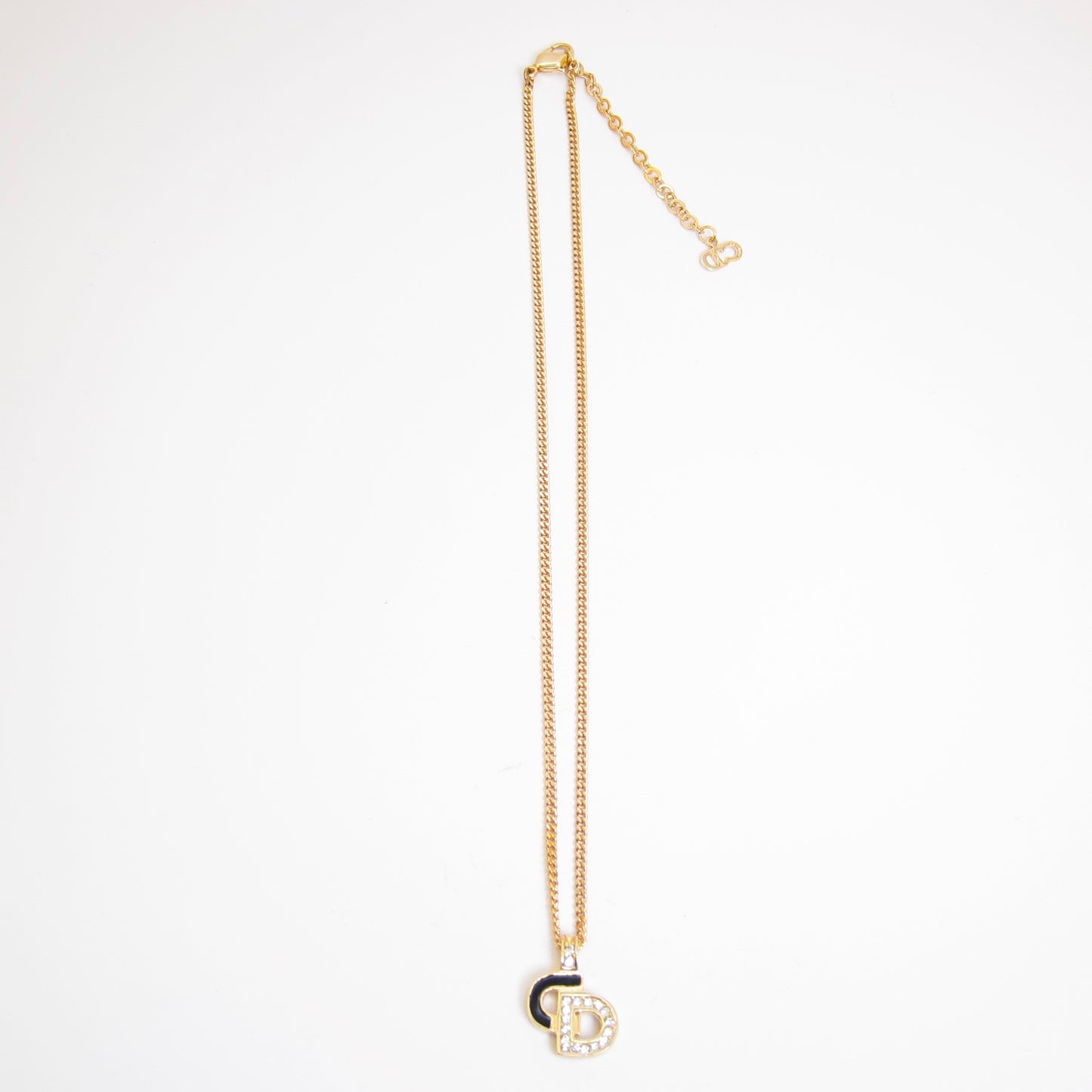 Christian Dior Vintage CD Logo with Black and Rhinestone Golden Necklace