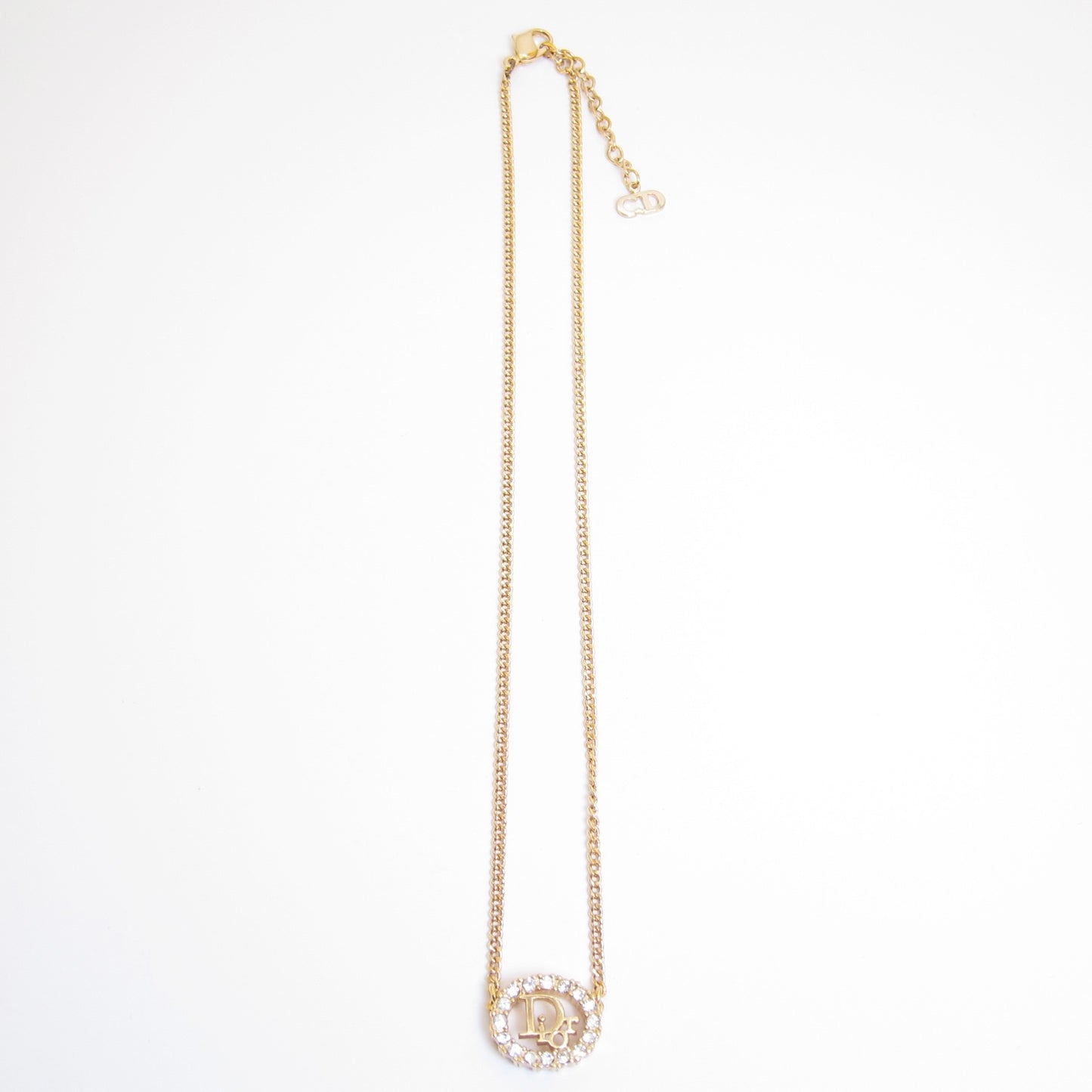 Christian Dior Vintage Dior Logo in Oval Shaped with Rhinestone Golden Necklace