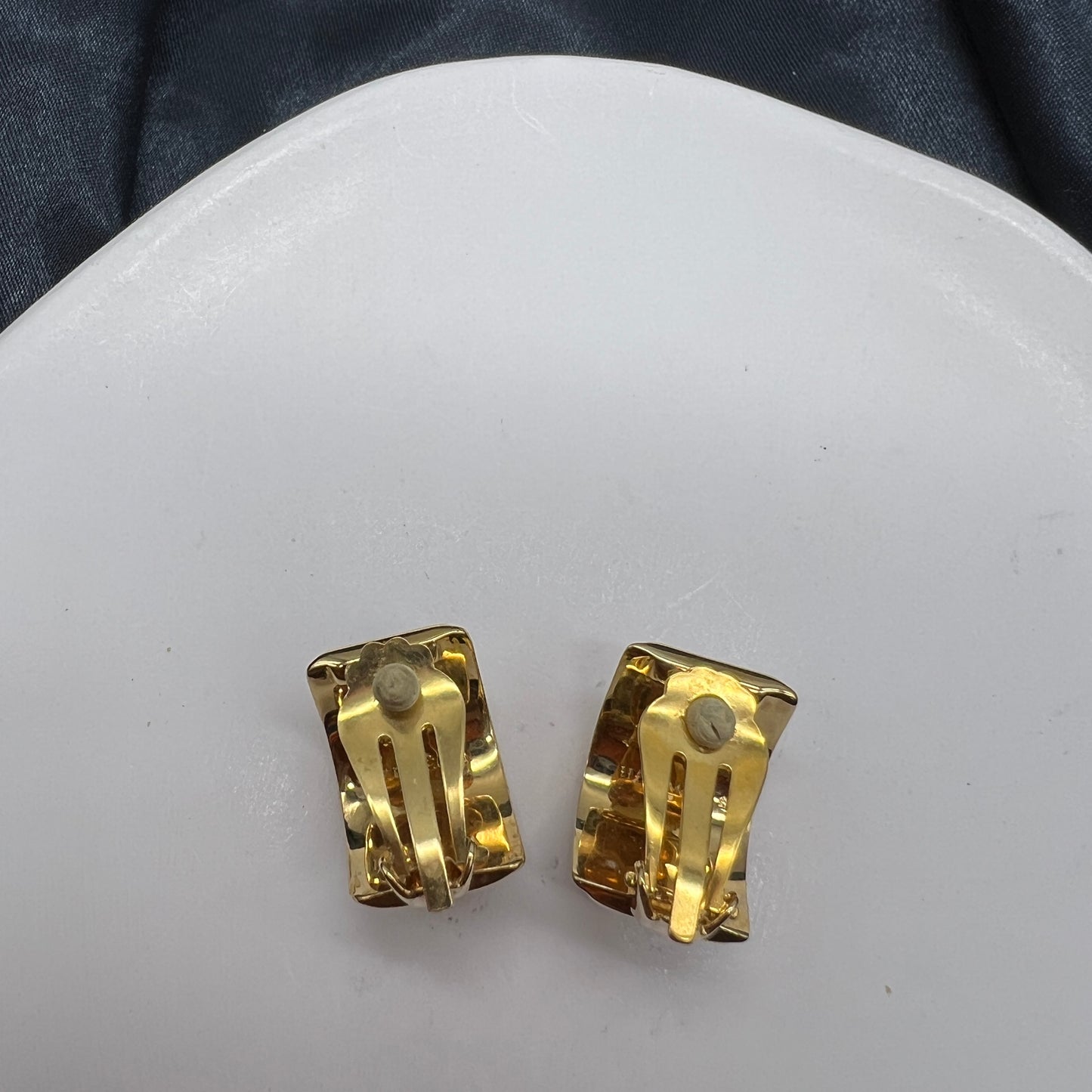 Hermes Vintage Blue X Golden Enamelled Clip-On Earrings