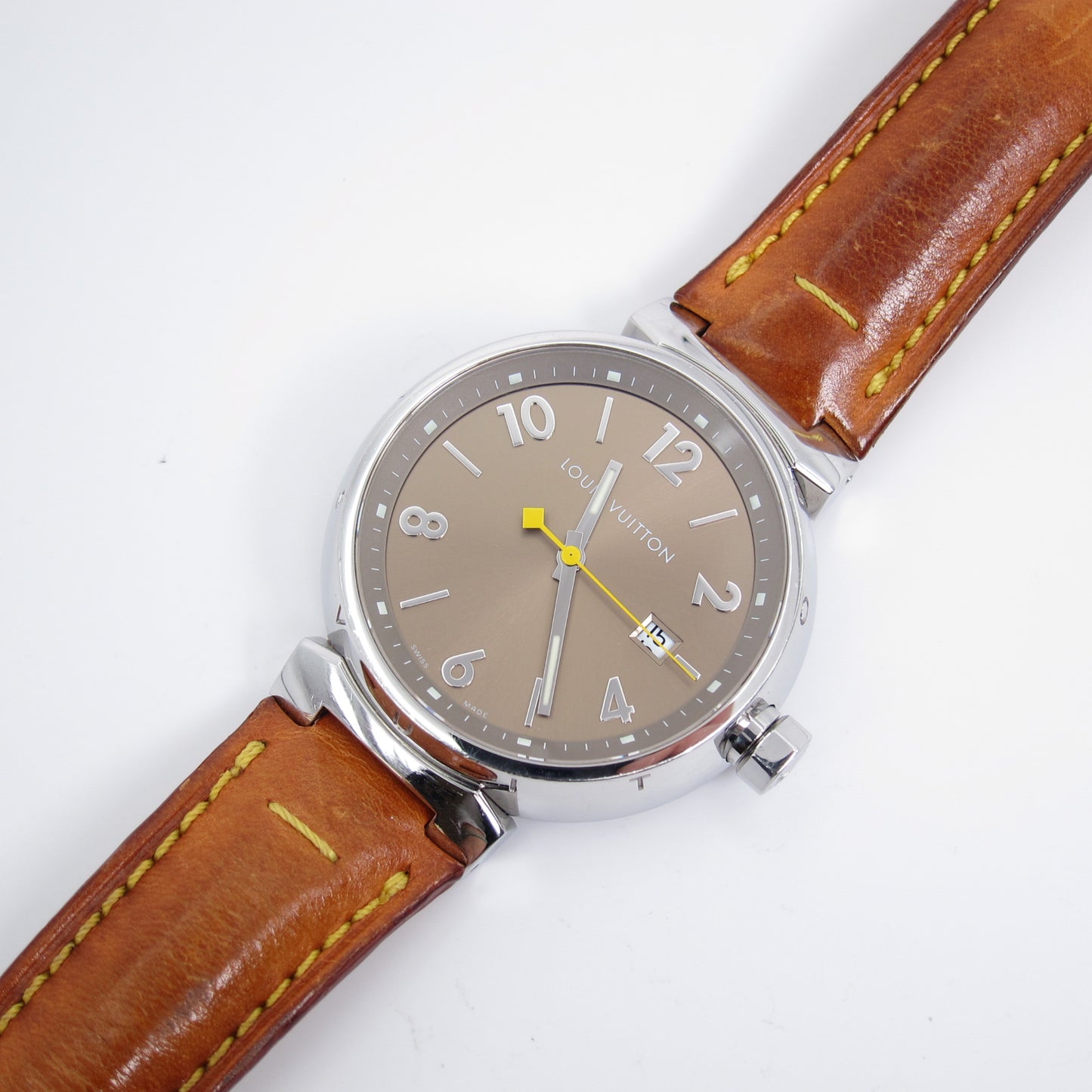 Louis Vuitton Vintage Tambour Brown Face and Leather Strap Watch