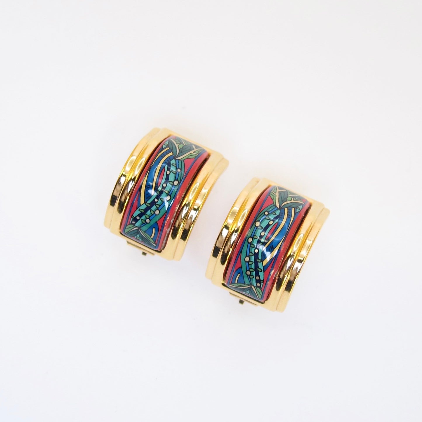 Hermes Vintage Multi Color Enamel Golden Clip-on Earrings