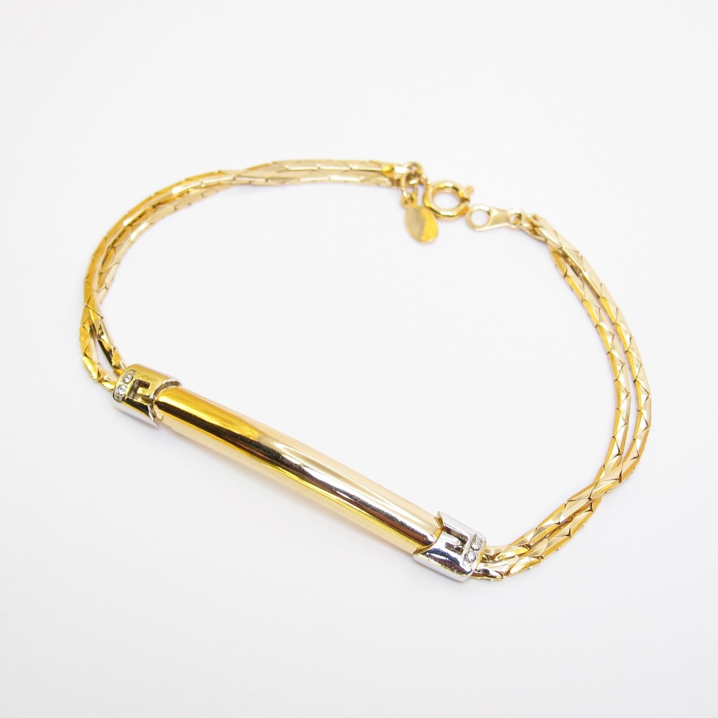 Givenchy Vintage G Logo with Rhinestone Two Tone Bracelet