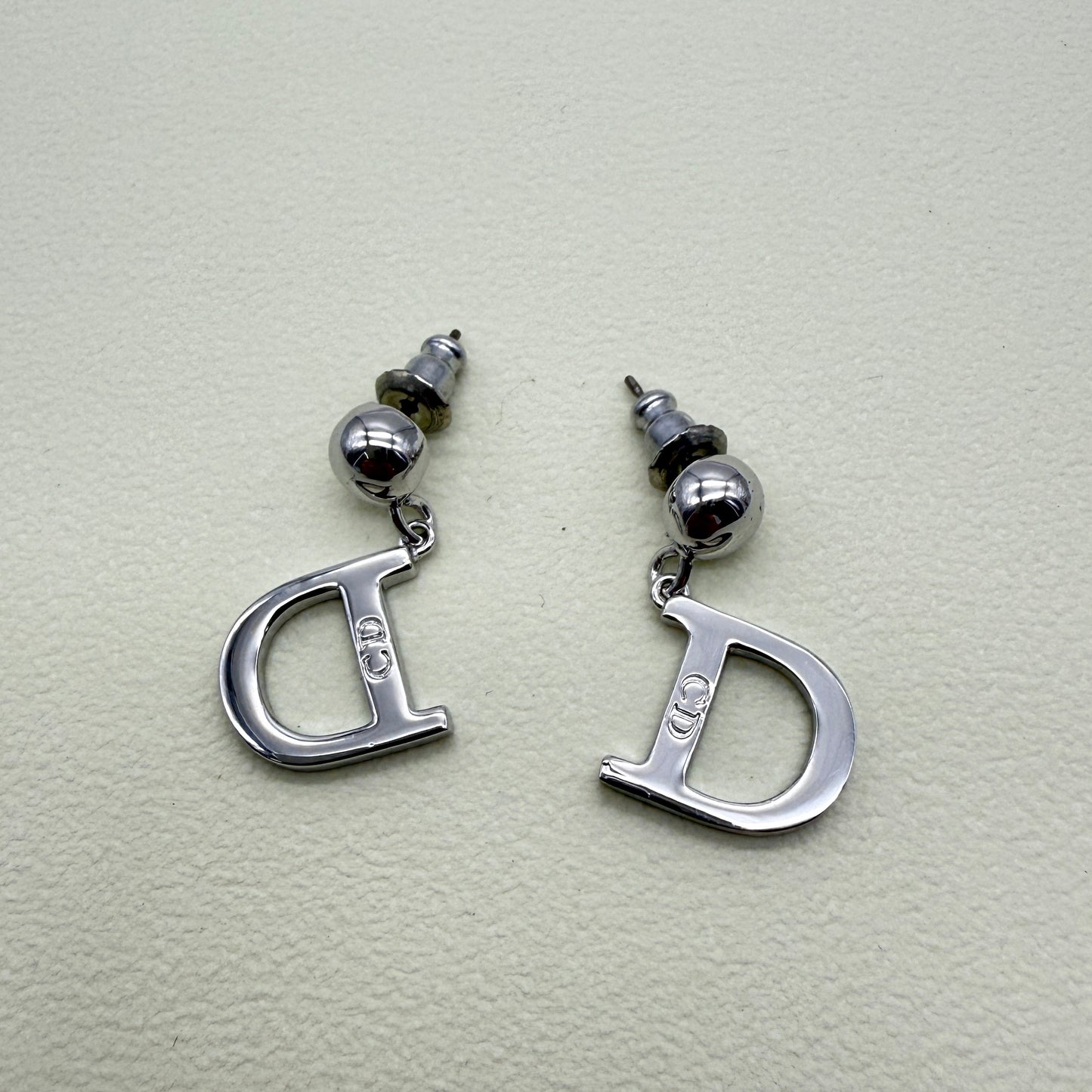 Christian Dior Vintage CD Logo on D Dangling Silver Earrings