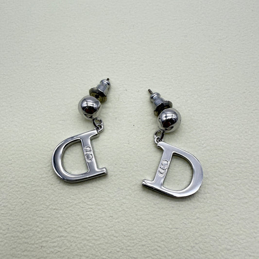 Christian Dior Vintage CD Logo on D Dangling Silver Earrings